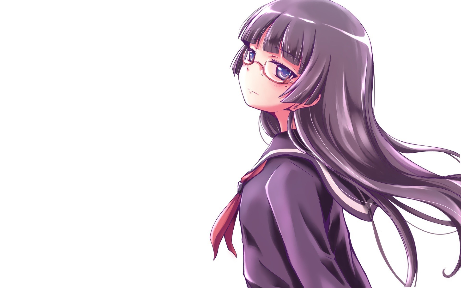 Ragazza anime, Occhiali, Capelli viola, Divisa scolastica, Sfondo bianco, wallpaper per portatile