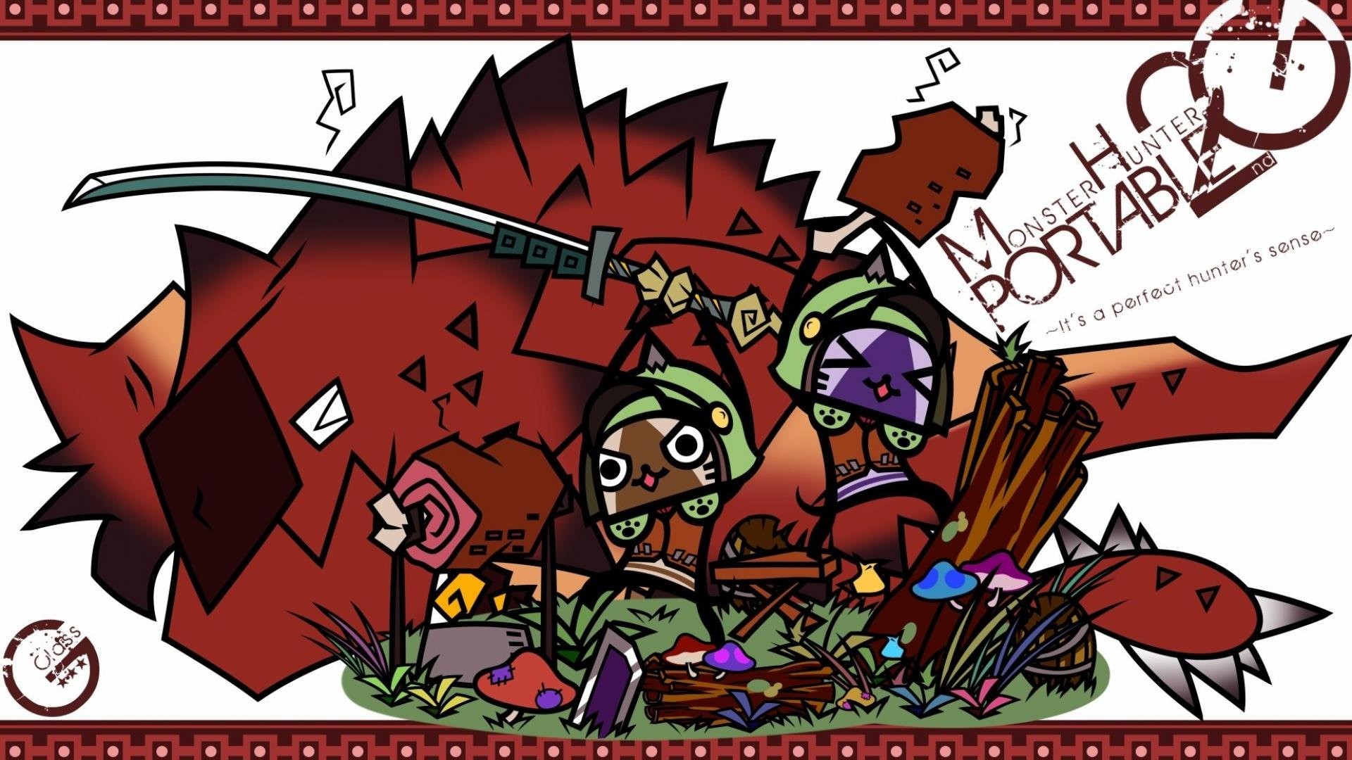 Monster Hunter Portable 3rd, Felyne, Fan art, Rosso, Full HD, wallpaper per computer