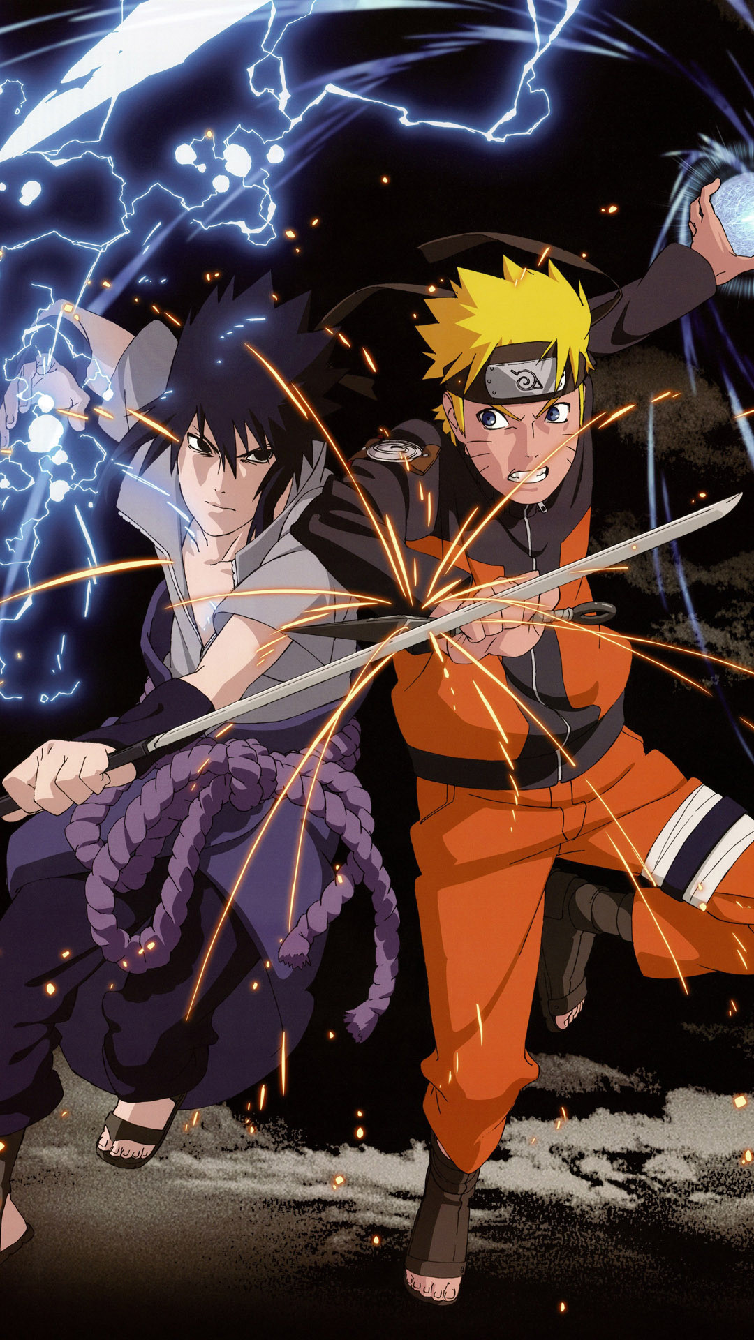 Naruto Uzumaki, Sasuke Uchiha, Naruto, Fulmini, Full HD, sfondo per smartphone