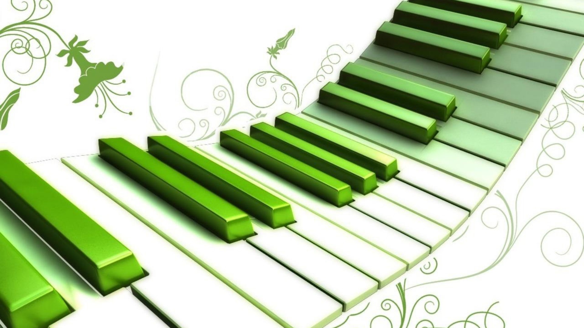 Tasti del pianoforte, Verde, Illustrazione, Floreale, Full HD, sfondo per PC