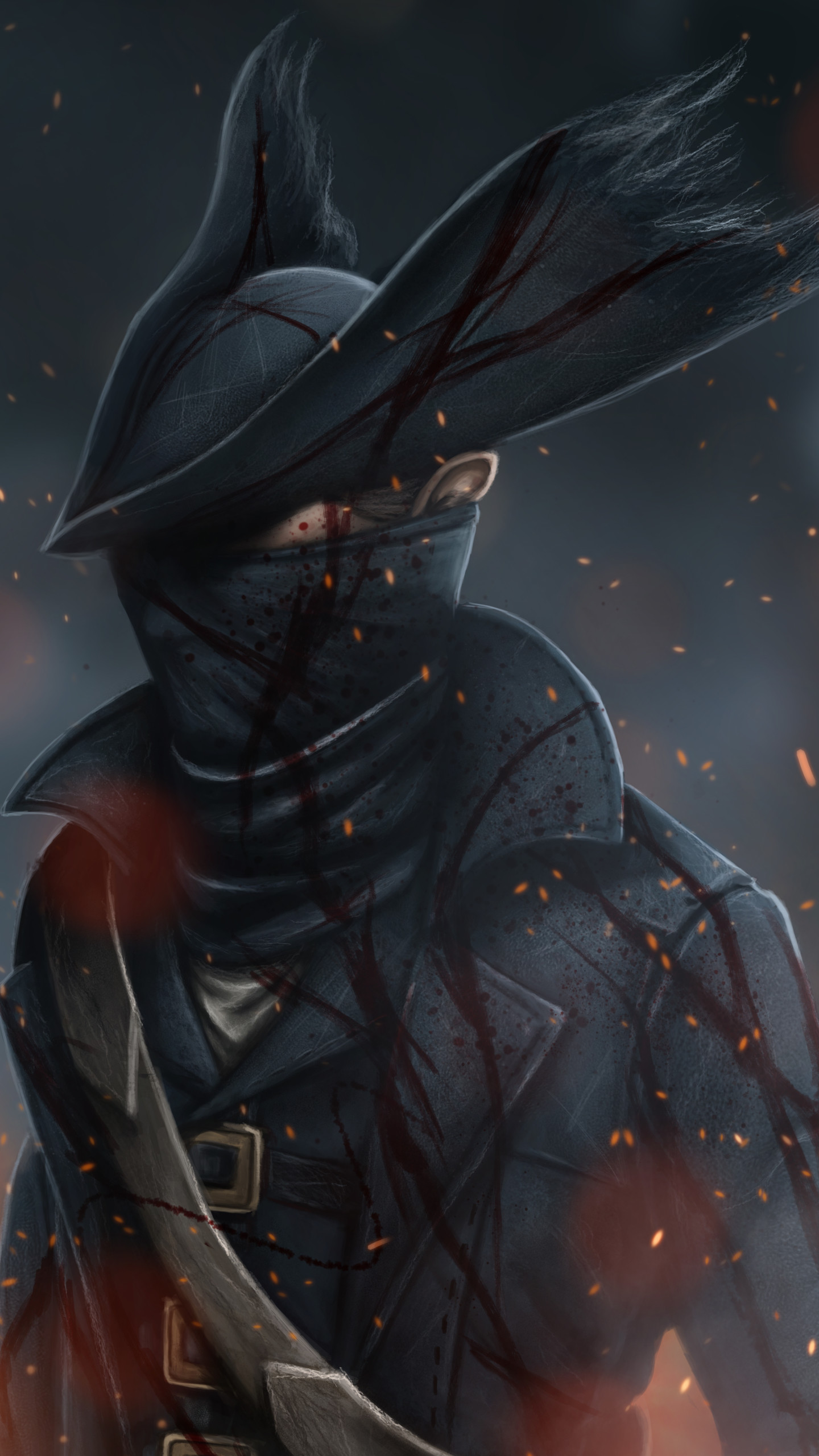 Cacciatore, Bloodborne, Maschera, Tricorno, QHD+, sfondo verticale per cellulare