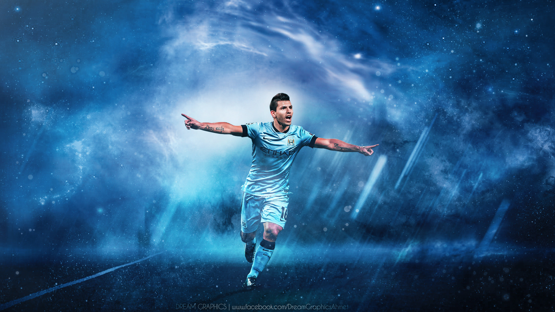 Sergio Agüero, Manchester City, Esultanza, Arte digitale, Full HD, sfondo per portatile