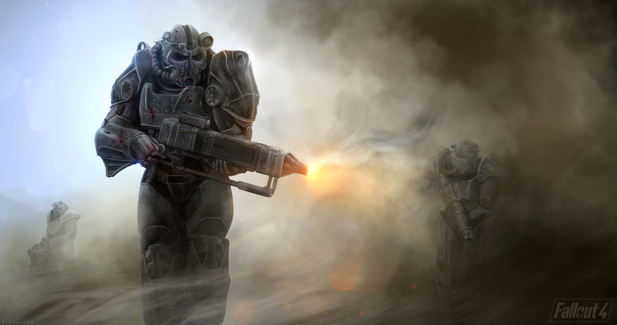 Fallout 4, Armatura atomica, Nebbia, Sparatoria, Full HD, sfondo per PC