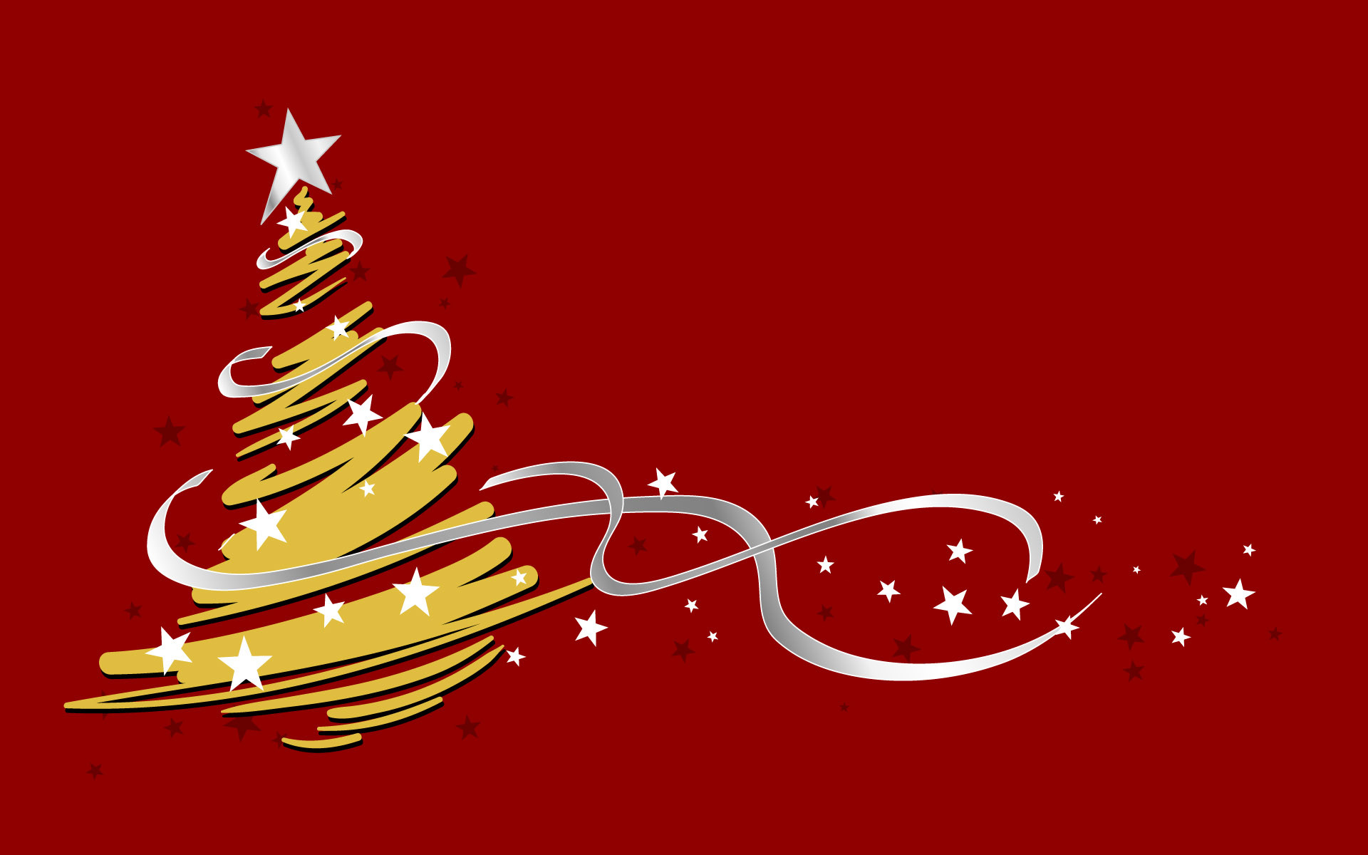 Albero di Natale stilizzato, Oro, Stelle, Sfondo rosso, Full HD, wallpaper per portatile