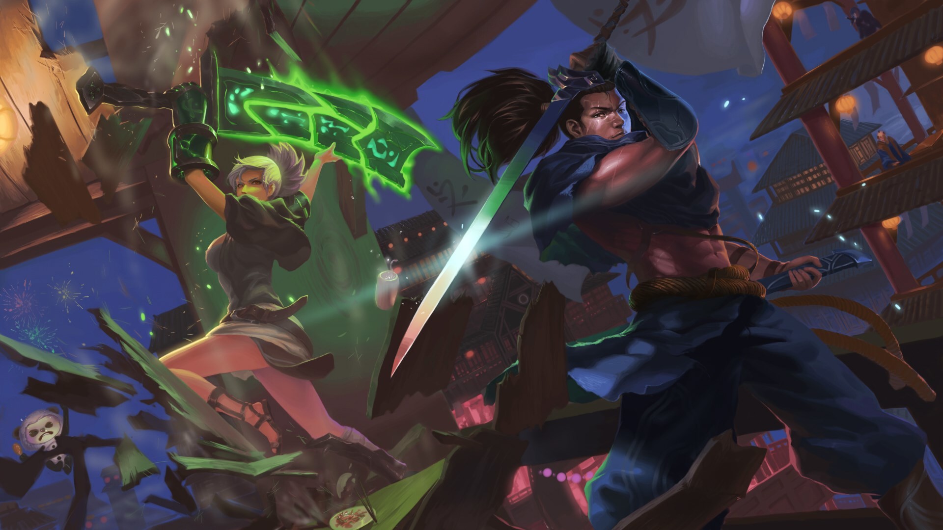 Yasuo, Riven, League of Legends, Spada, 16:9 Full HD, sfondo widescreen