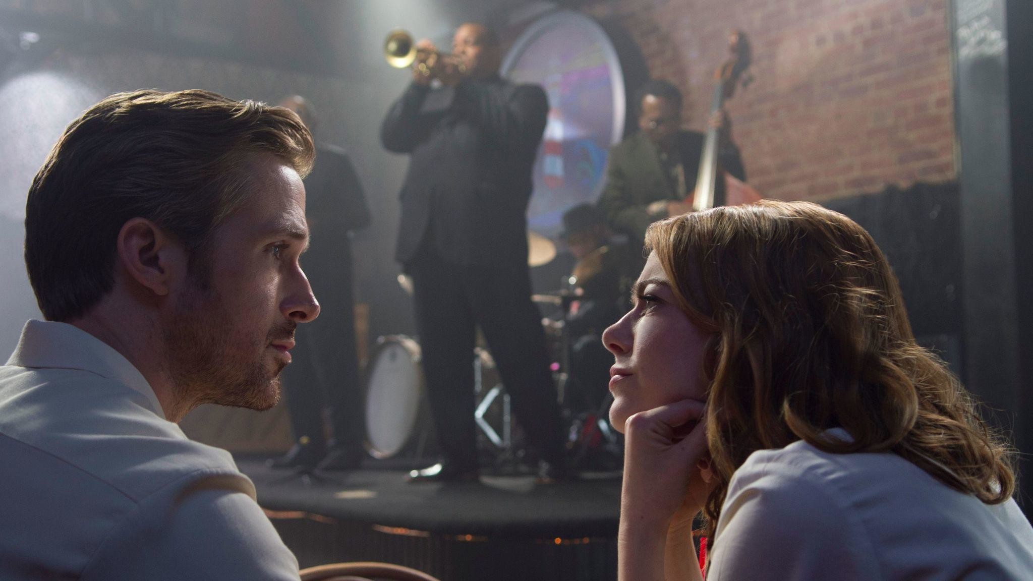 Ryan Gosling, Emma Stone, La La Land, Jazz club, Tromba, Full HD, wallpaper per PC