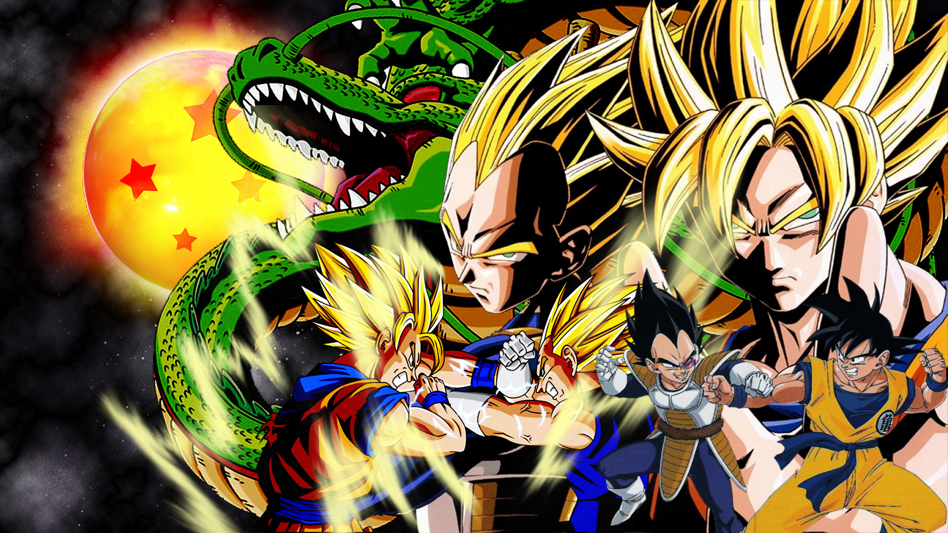 Son Goku, Vegeta, Shenron, Sfera del Drago, Super Saiyan, Dragon Ball Z, sfondo Full HD per PC