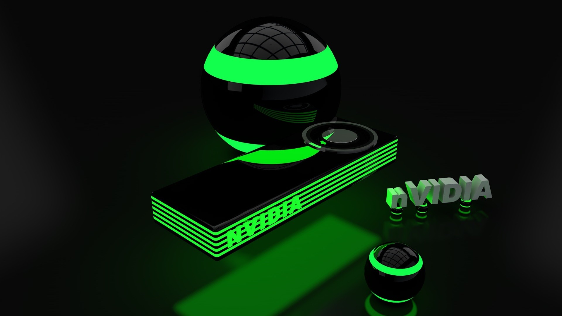 Nvidia, Rendering 3D, Sfere, Verde, Full HD, sfondo per PC e portatile