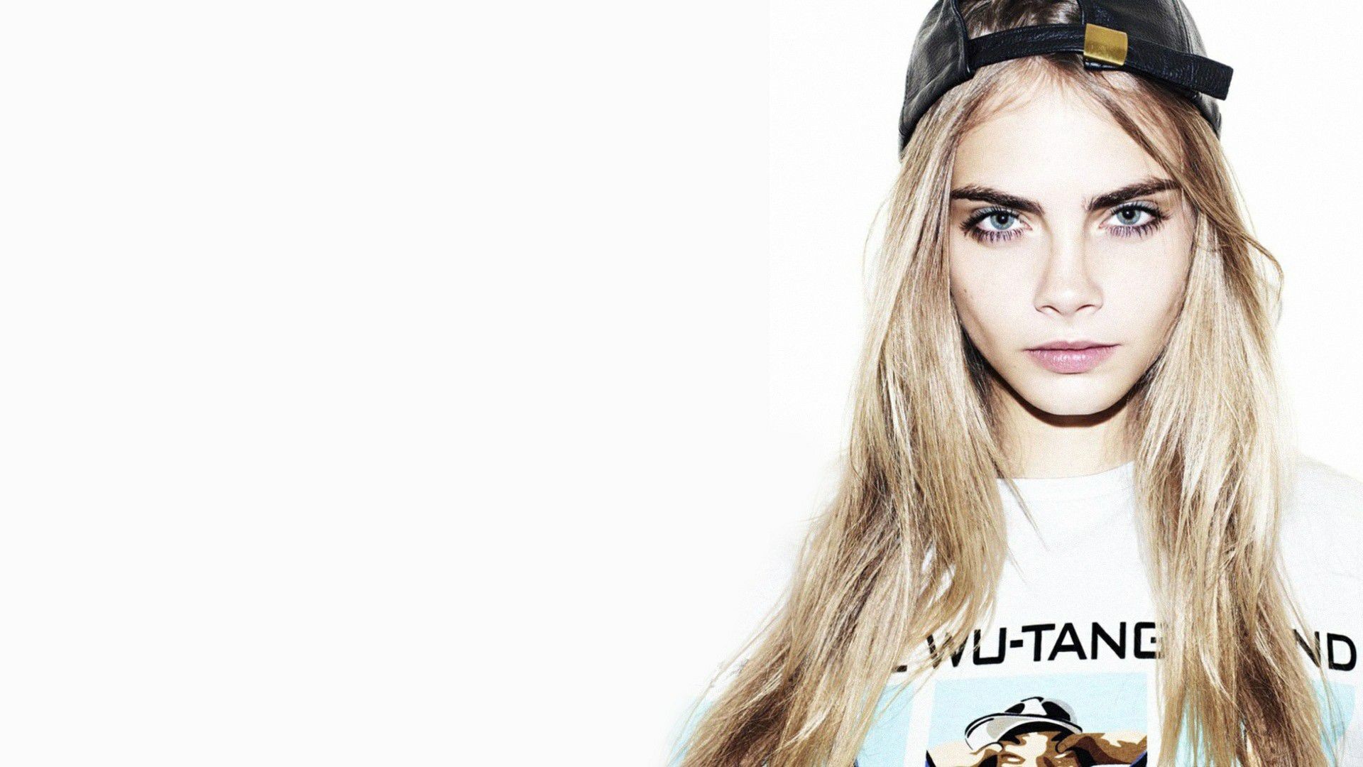 Cara Delevingne, Wu-Tang Clan, Cappellino, Sfondo bianco, Full HD, wallpaper per portatile