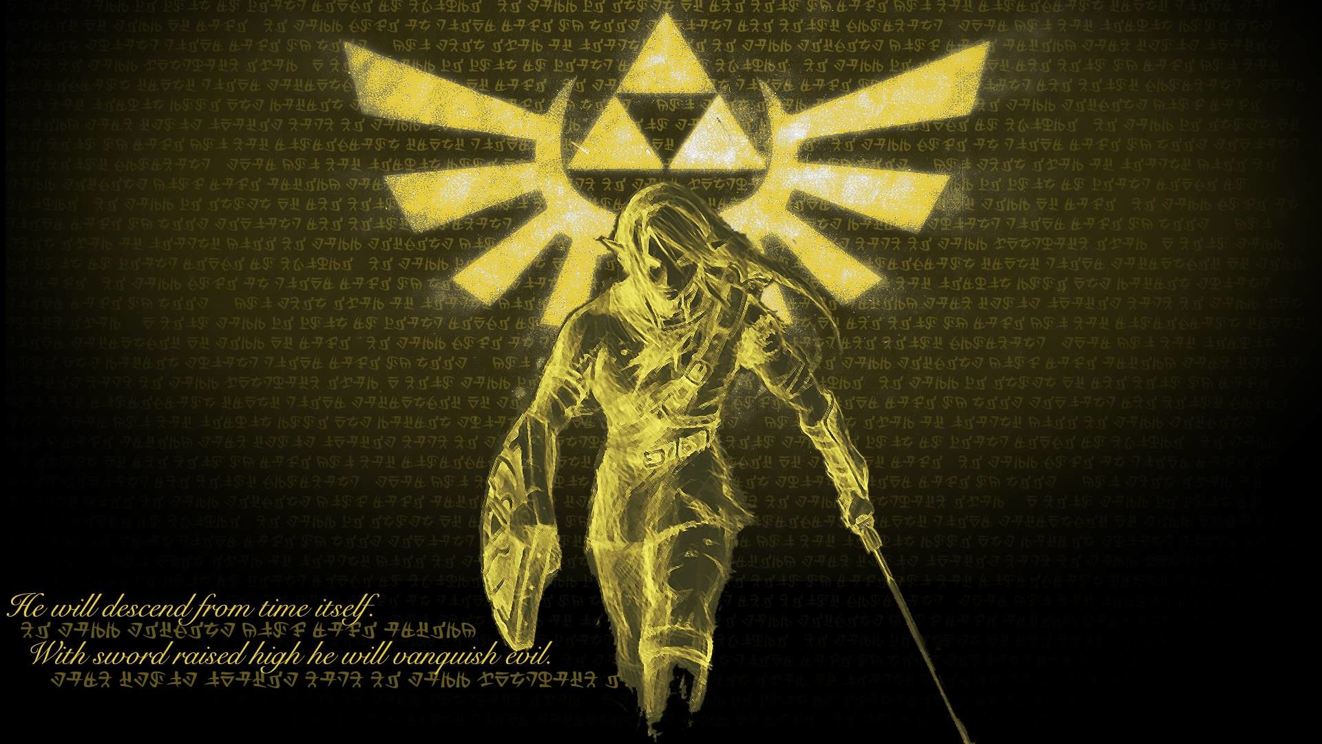 Link, Stemma di Hyrule, Triforza, Oro, Citazione, Full HD, sfondo desktop