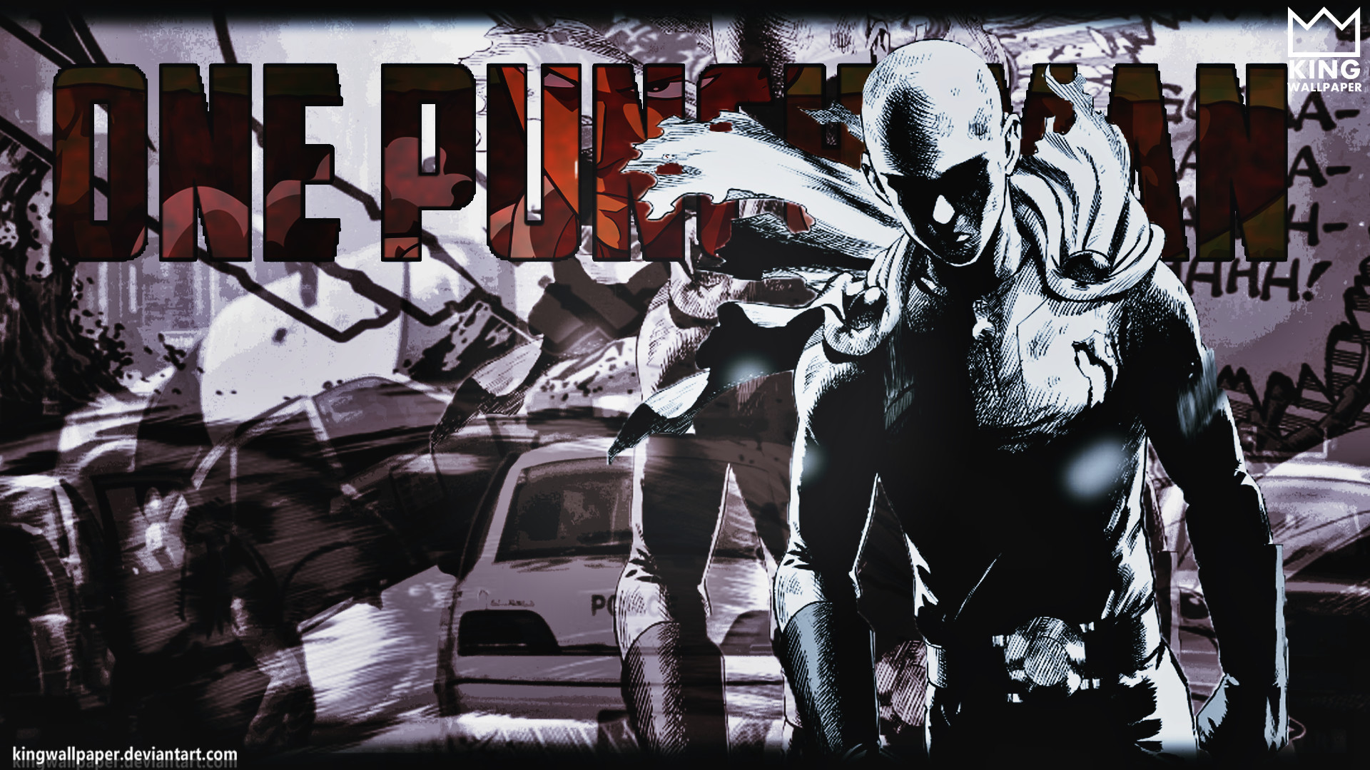 Saitama, Genos, One Punch Man, Logo, Bianco e nero, Full HD, sfondo per PC