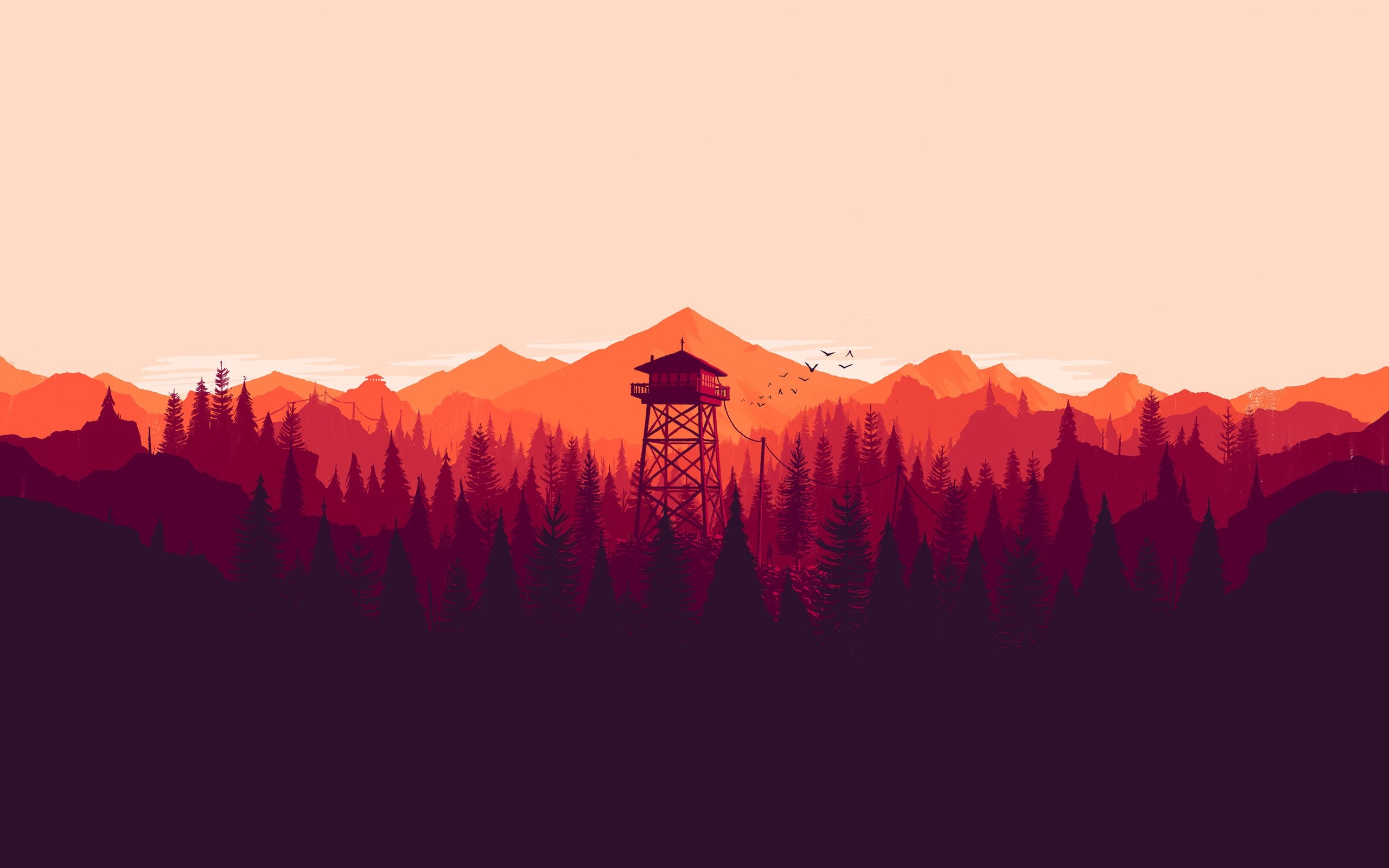 Firewatch, Torre di vedetta, Foresta, Arancione, Flat design, 16:10 2K, sfondo widescreen