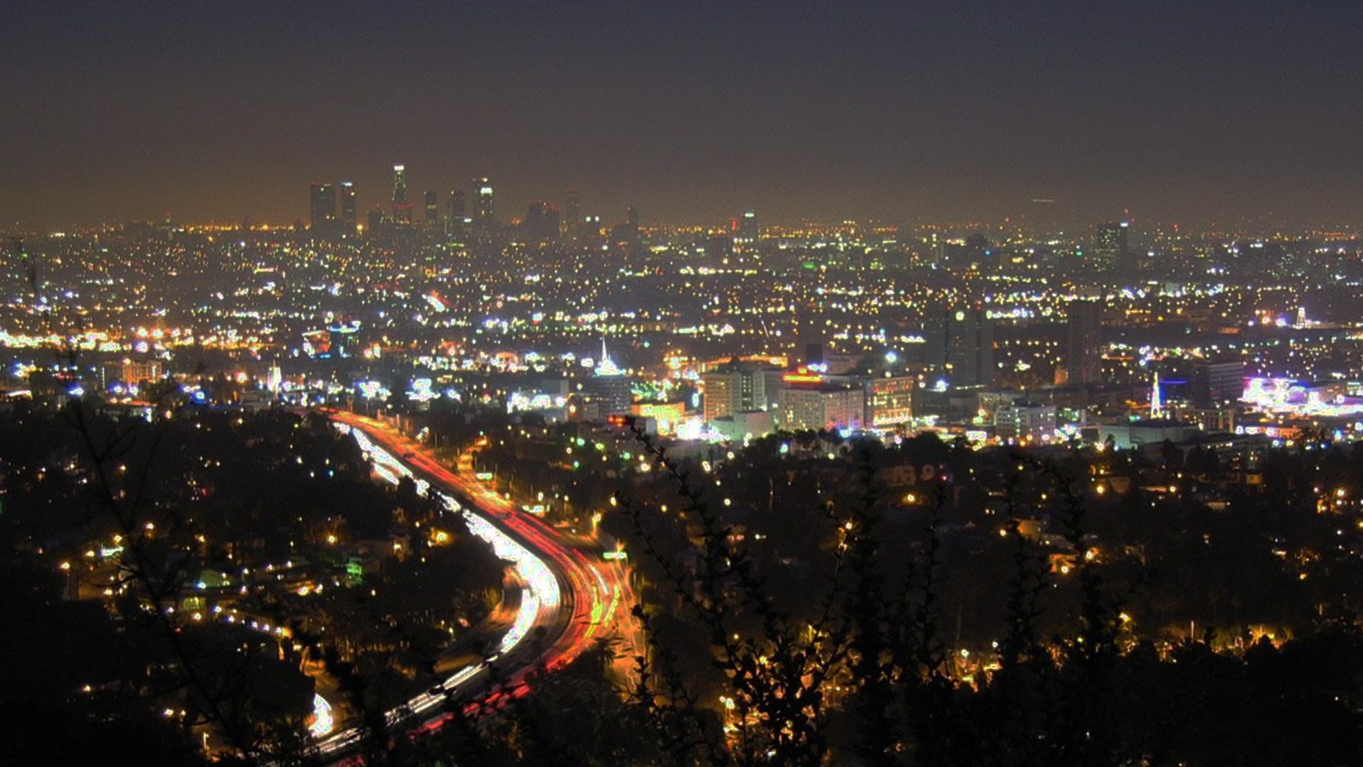 Los Angeles, Notte, Autostrada, Scie luminose, 1920x1080, immagine di sfondo