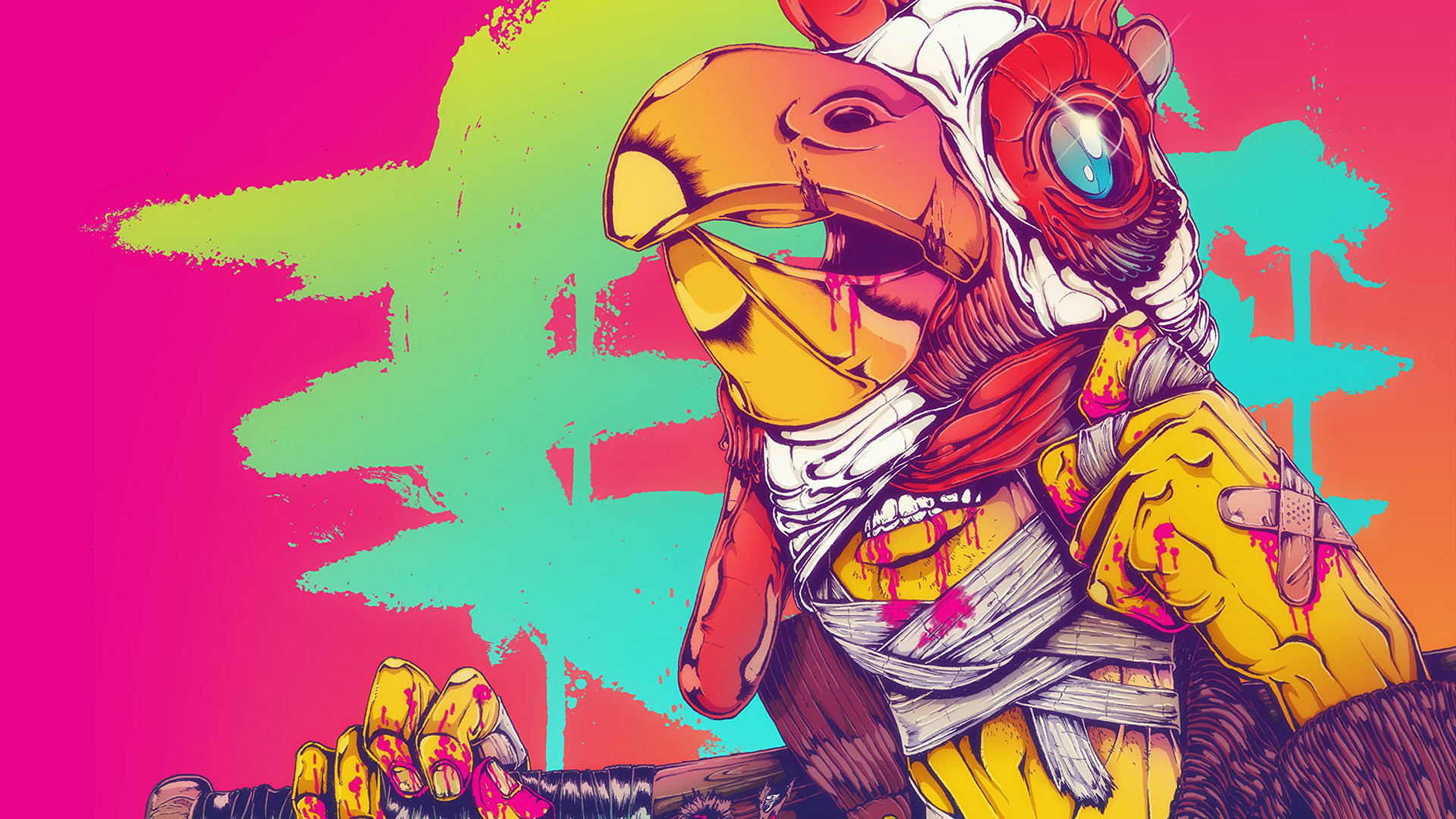 Hotline Miami, Richard, Maschera da gallo, Colori acidi, Fan art, sfondo per portatile