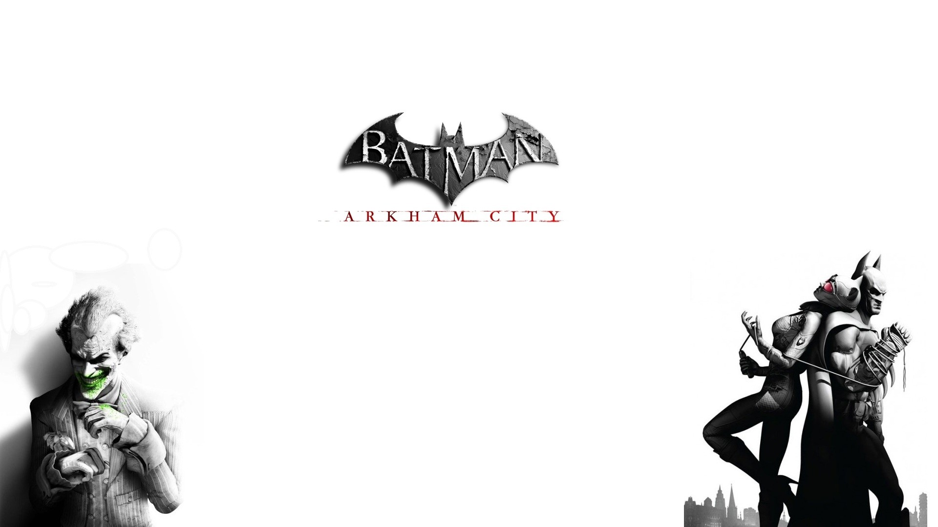 Batman: Arkham City, Joker, Batman, Logo, Sfondo bianco, Full HD, wallpaper desktop