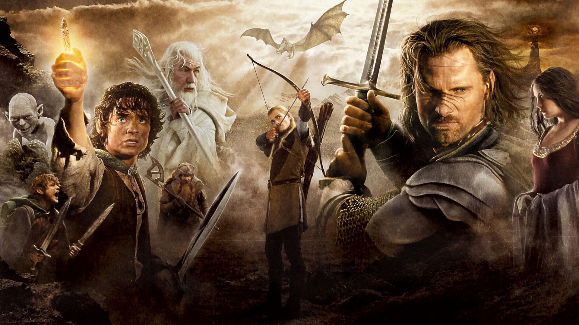 Il ritorno del re, Frodo Baggins, Aragorn, Gandalf, Legolas, Gollum, sfondo 16:9 Full HD