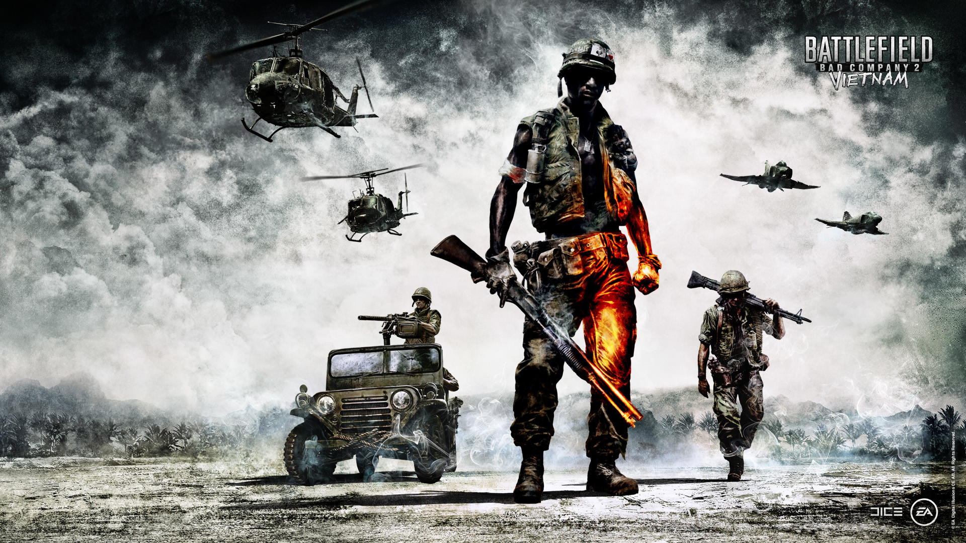 Battlefield: Bad Company 2 Vietnam, Soldati, Elicotteri, Jeep, Guerra del Vietnam, immagine di sfondo