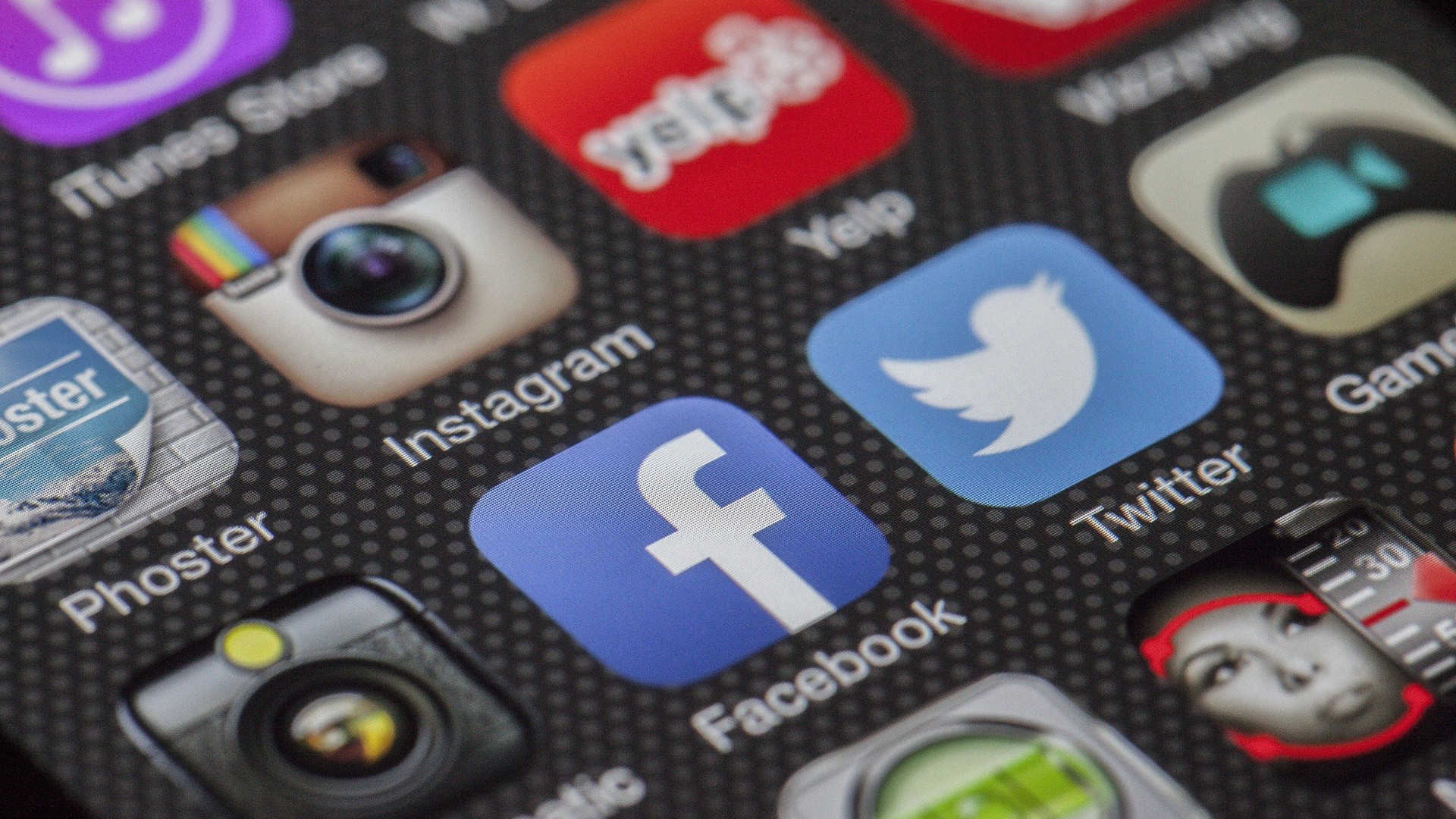Icone app, Facebook, Twitter, Instagram, iTunes Store, Primo piano, wallpaper per smartphone
