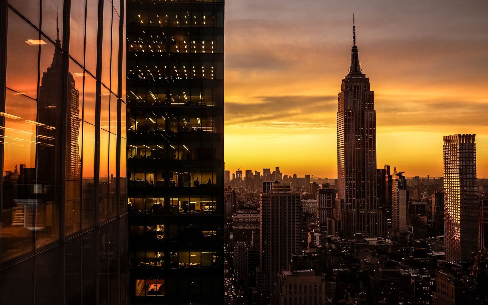 Empire State Building, Manhattan, New York, Tramonto arancione, 1920x1200, sfondo per PC