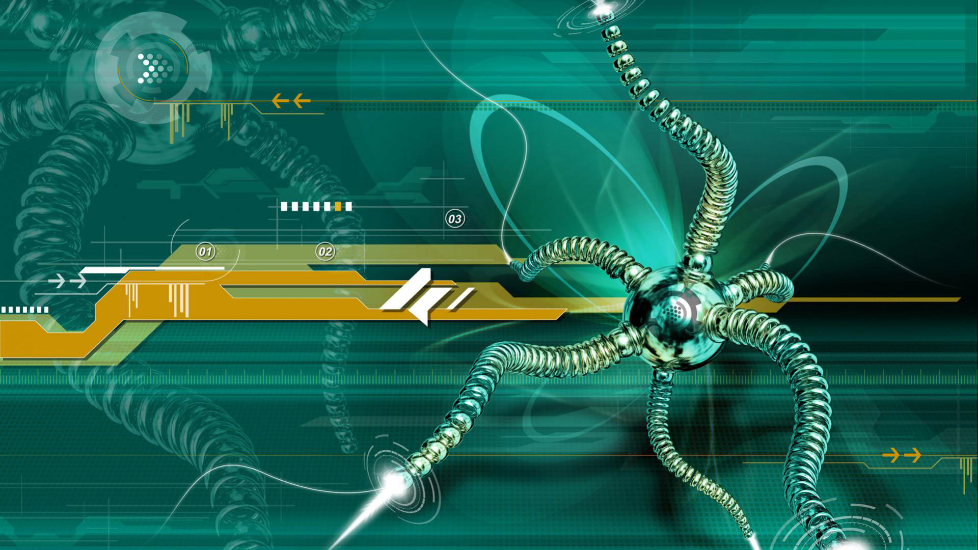 Robot meccanico, Circuiti, Verde acqua, Arte digitale, Full HD, sfondo per PC e portatile