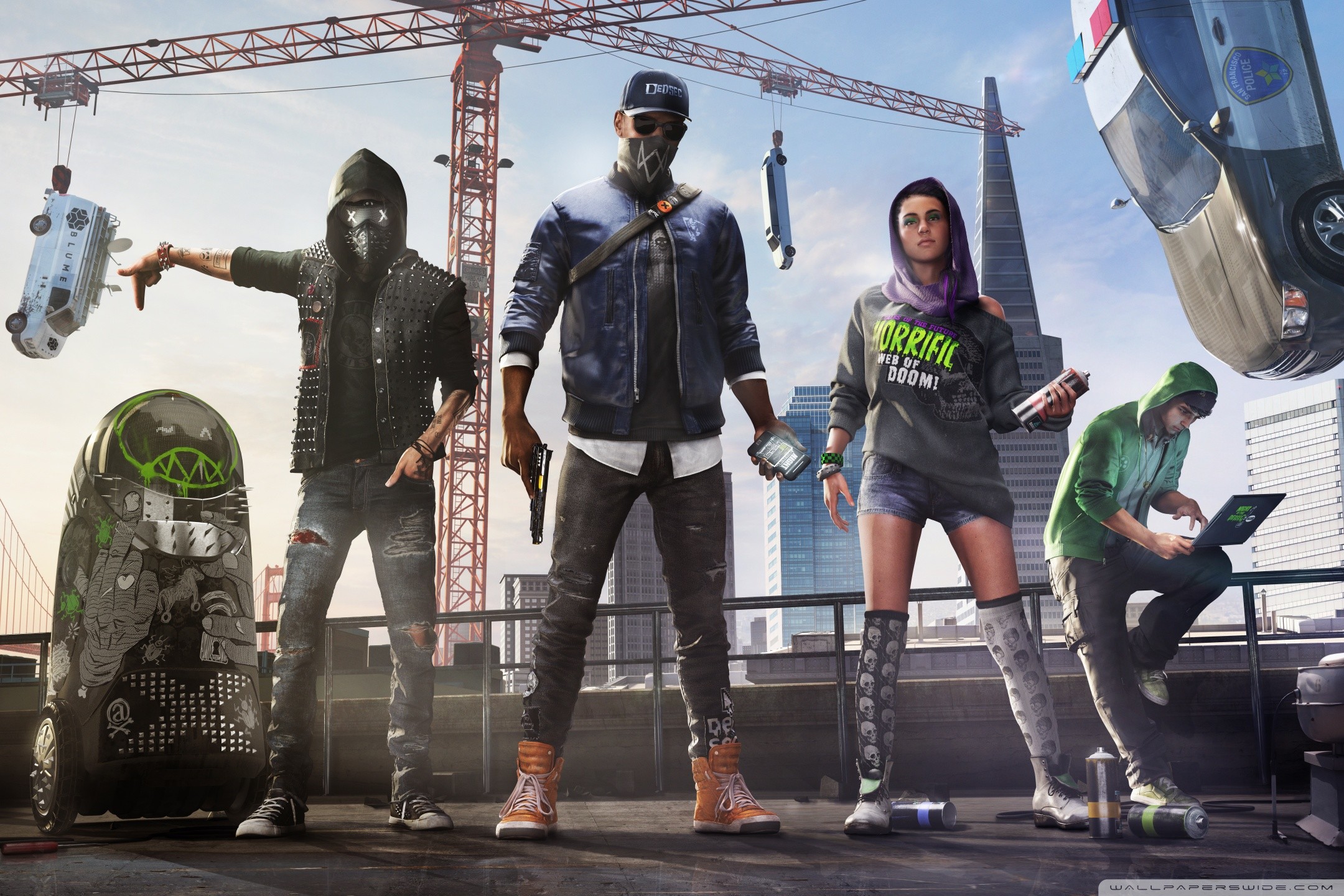 Watch Dogs 2, DedSec, Marcus Holloway, Wrench, Sitara, Josh, Full HD, wallpaper per computer
