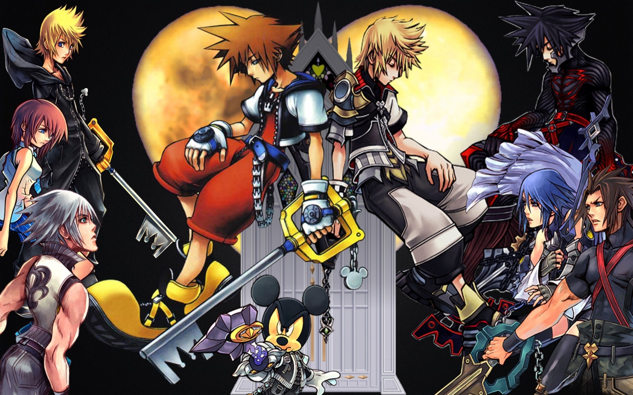 Kingdom Hearts, Sora, Riku, Roxas, Topolino, Kairi, Luna, 2048x1280, sfondo MacBook Pro