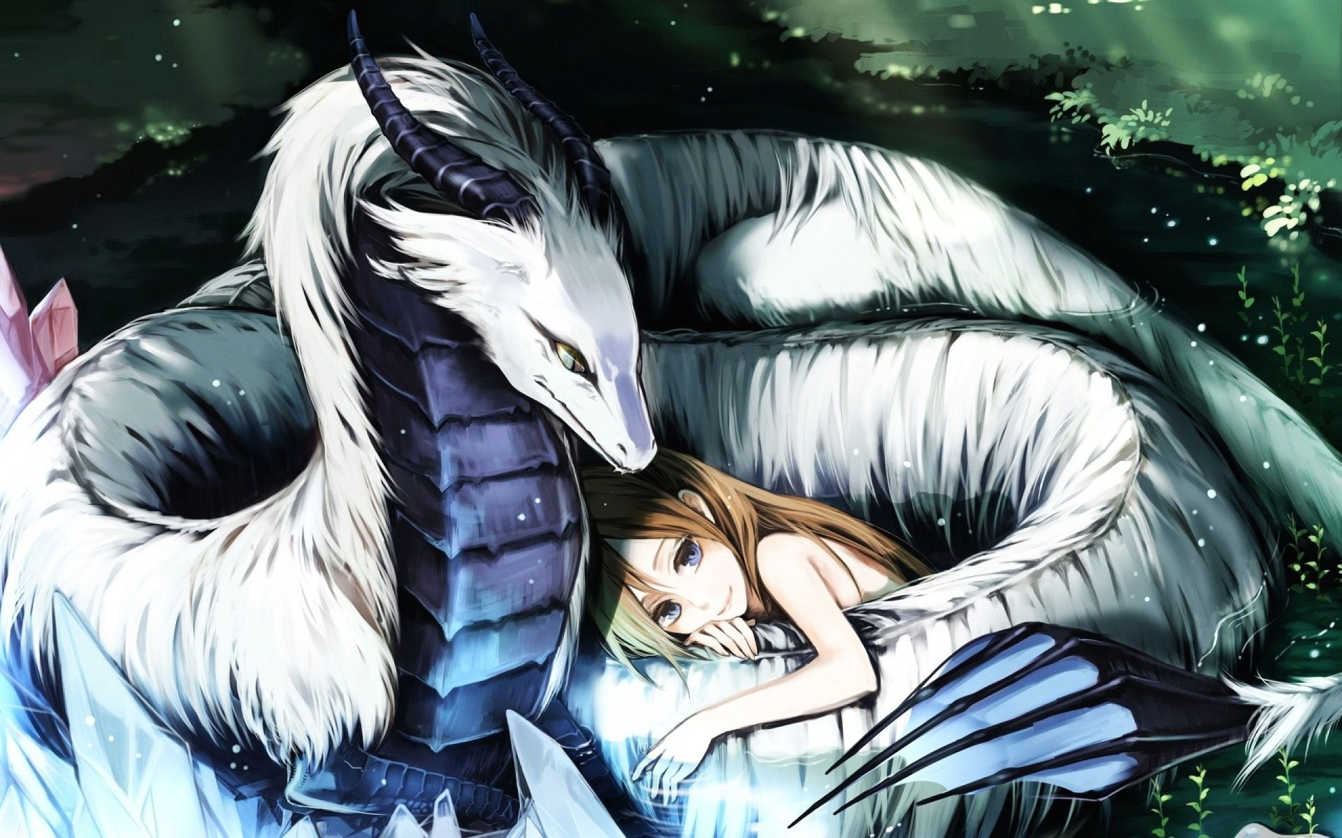 Drago bianco, Ragazza anime, Fantasy, 16:10 Full HD, sfondo widescreen