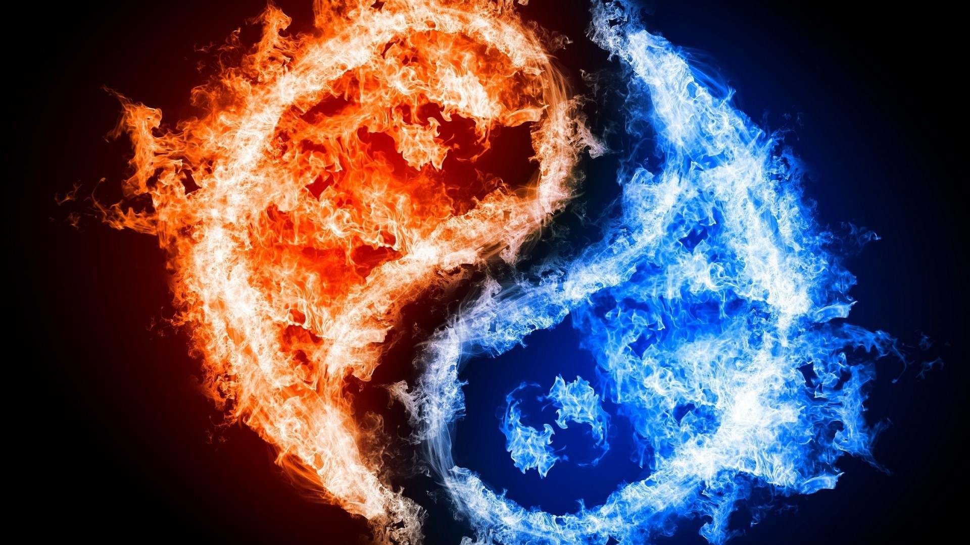 Yin e yang, Fuoco e ghiaccio, Fiamme, 1920x1080, sfondo per PC