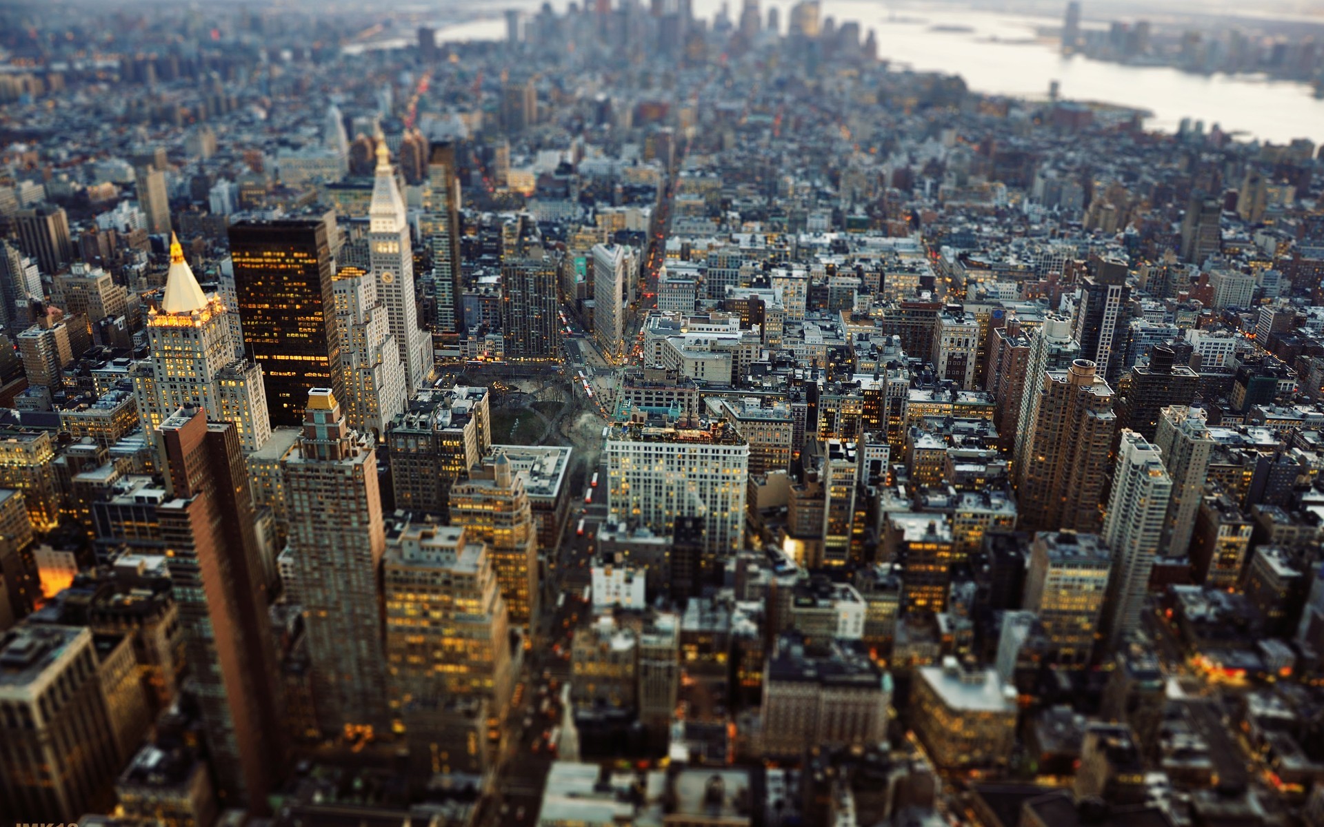 Manhattan, Vista aerea, Grattacieli, Crepuscolo, Full HD, sfondo per portatile