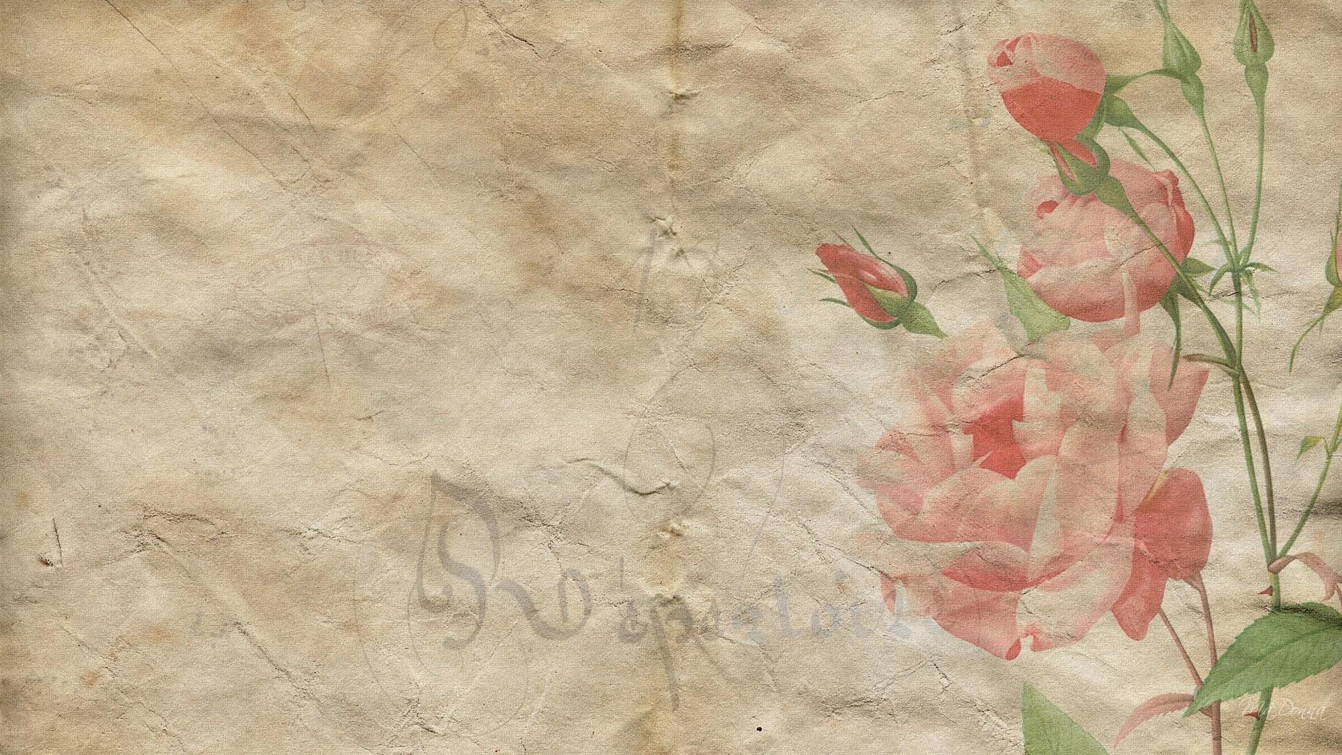 Rose, Carta invecchiata, Illustrazione, Toni pastello, Full HD 1080p, sfondo desktop