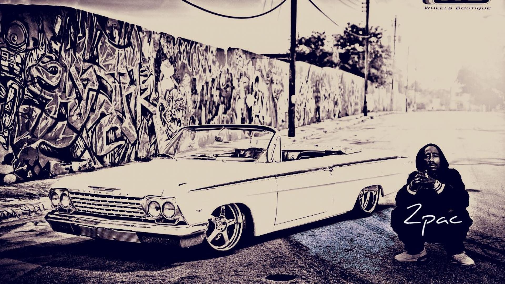 Tupac Shakur, 2Pac, Chevrolet Impala, Graffiti, Full HD, sfondo Windows 11