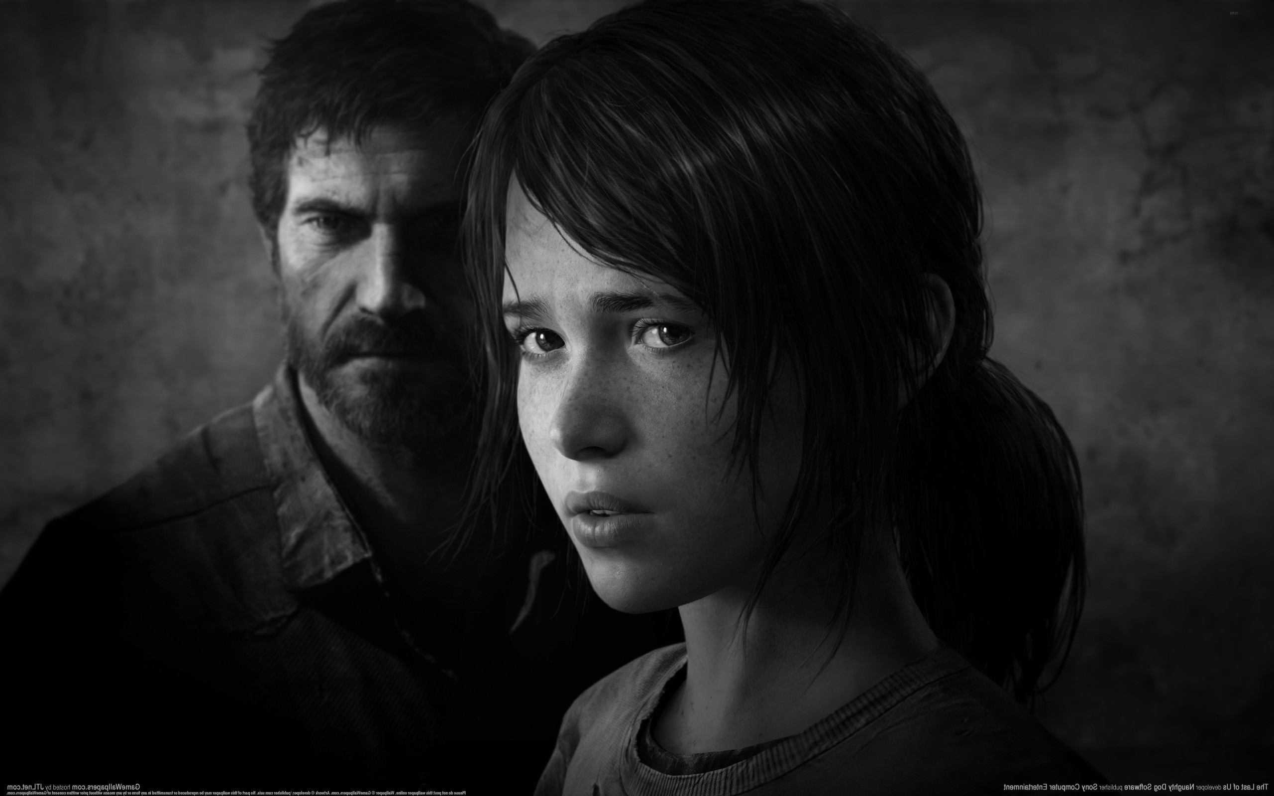 The Last of Us, Joel, Ellie, Primo piano, Bianco e nero, 2K 1600p, sfondo desktop