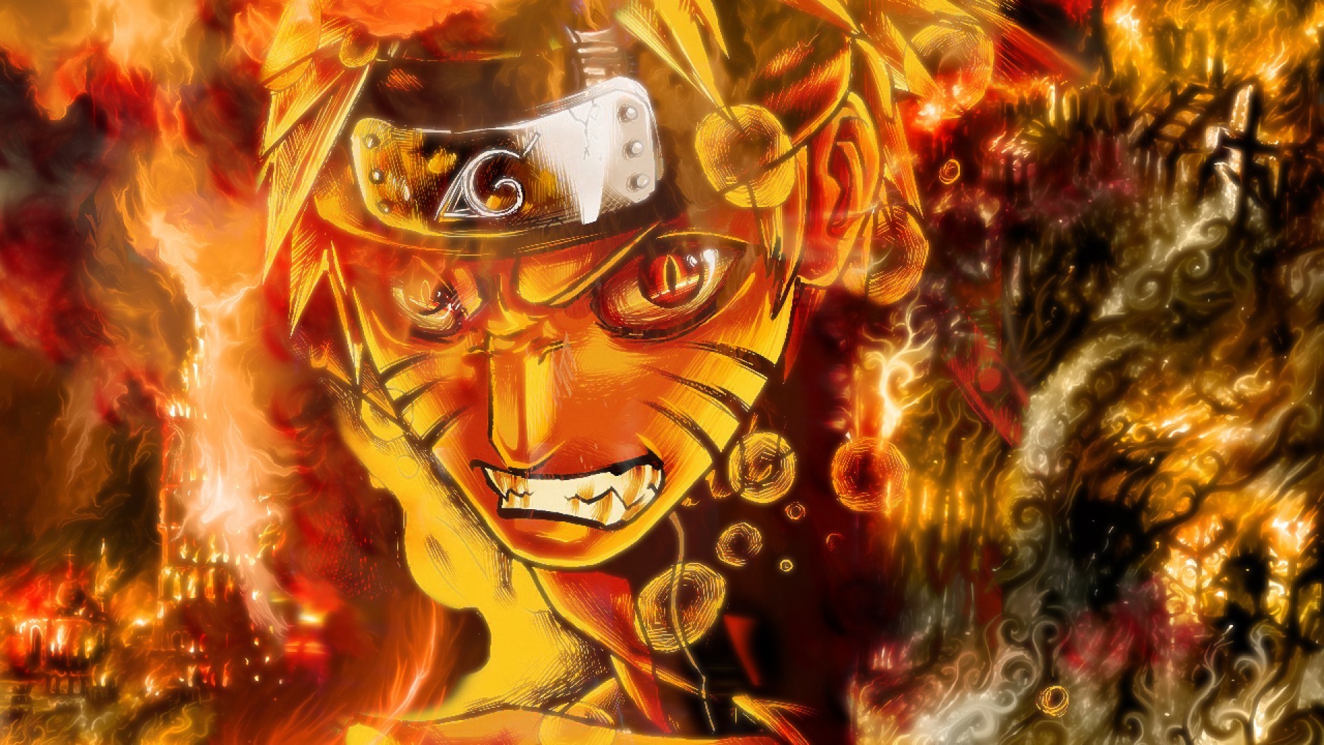 Naruto Uzumaki, Naruto, Fuoco, Coprifronte di Konoha, Primo piano, Arancione, sfondo per PC