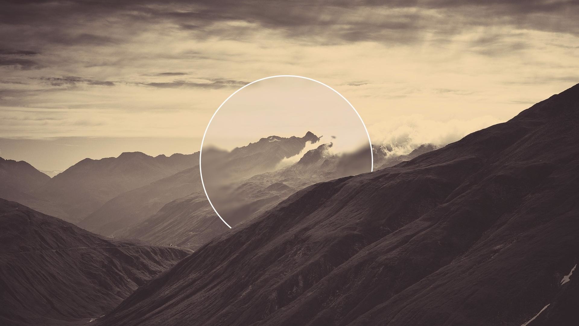 Montagne, Cerchio, Nuvole, Seppia, 1920x1080, sfondo per PC