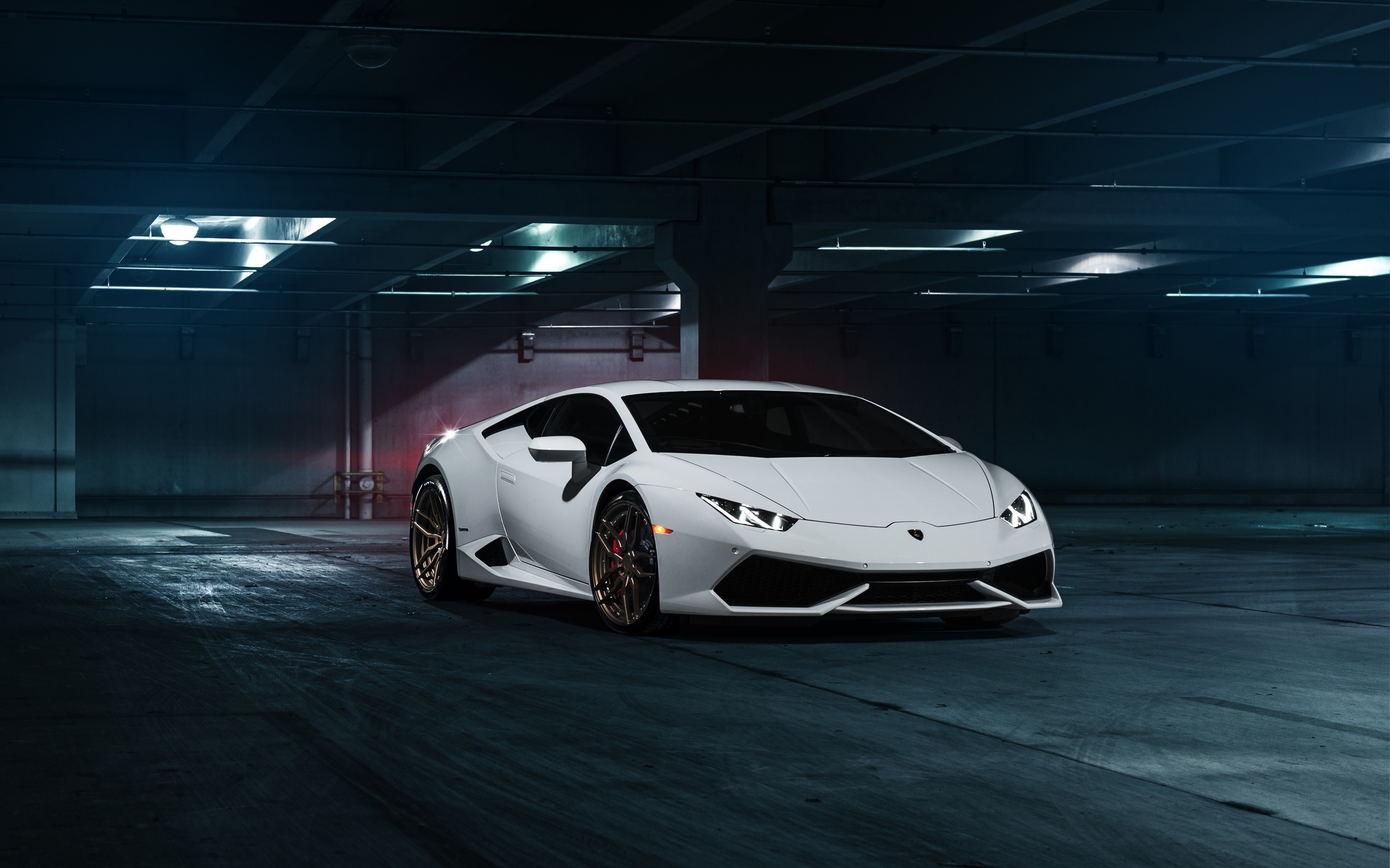 Lamborghini Huracán, Bianco, Parcheggio sotterraneo, Supercar, 16:10 2K, wallpaper widescreen