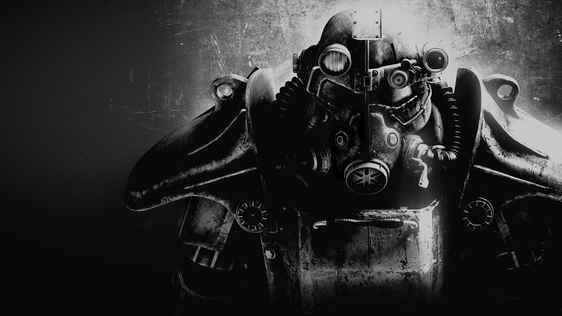 Fallout 3, Armatura atomica, Bianco e nero, Postapocalittico, 16:9 Full HD, sfondo widescreen