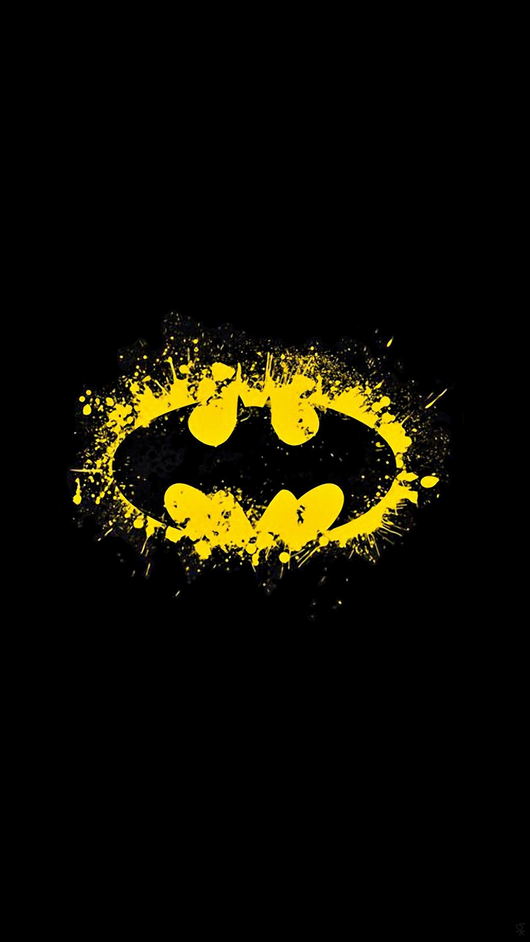 Logo di Batman, Schizzi gialli, Sfondo nero, Full HD, schermata di blocco del cellulare