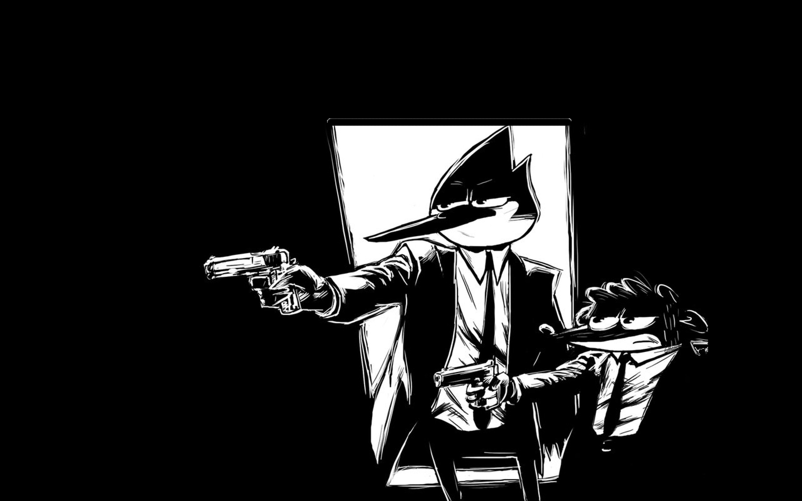 Pulp Fiction, Regular Show, Parodia, Sfondo nero, 2K, wallpaper desktop