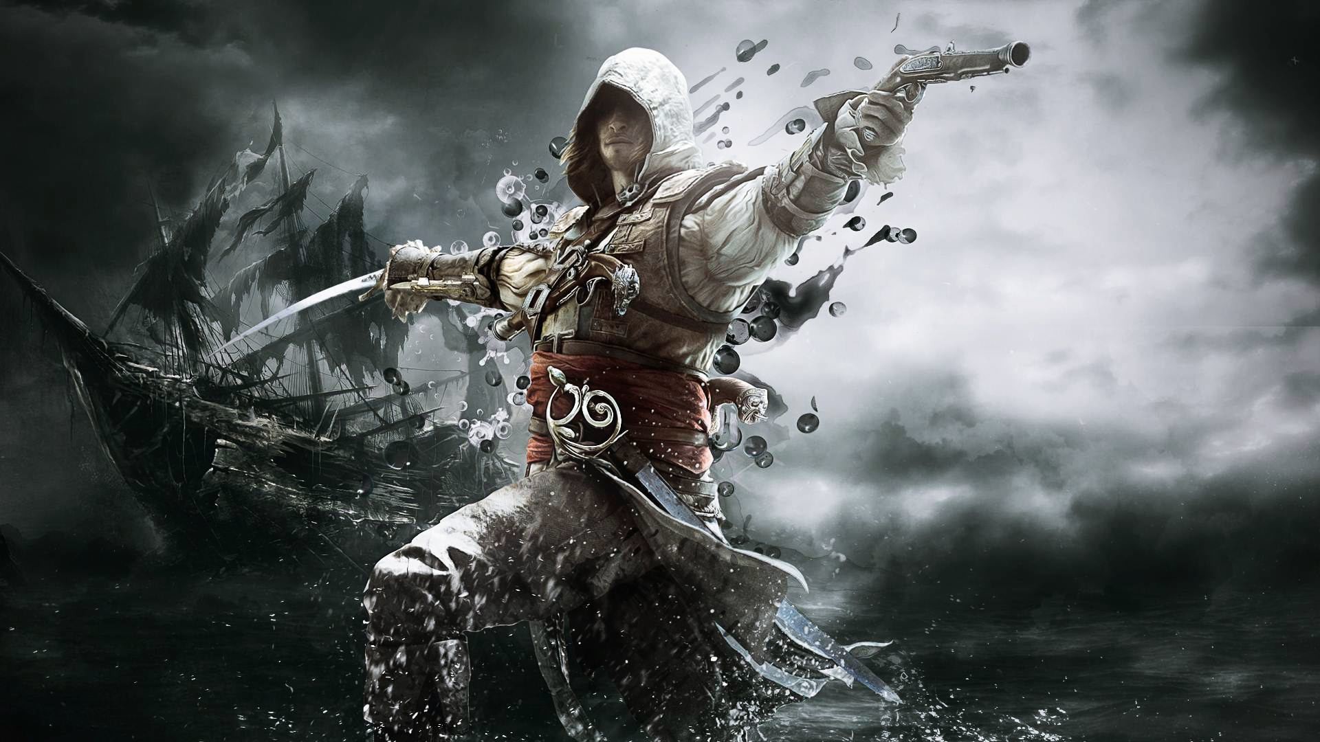 Edward Kenway, Assassin's Creed IV: Black Flag, Nave pirata, Pistola, Tempesta, sfondo per PC