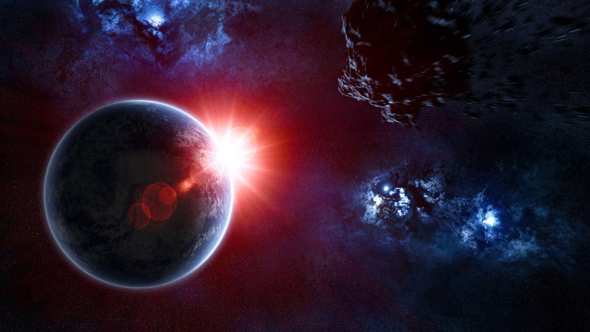 Pianeta, Stella, Rosso e blu, Spazio, Full HD, sfondo desktop