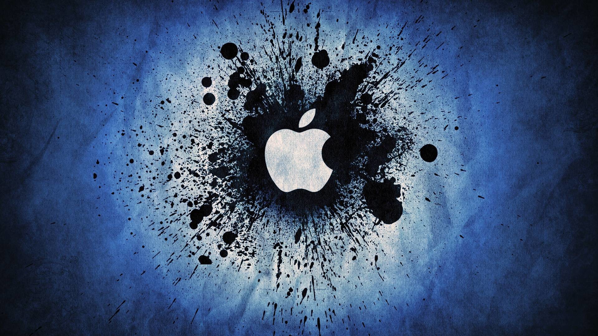 Apple, Logo, Schizzi d'inchiostro, Blu, Full HD, immagine di sfondo Mac