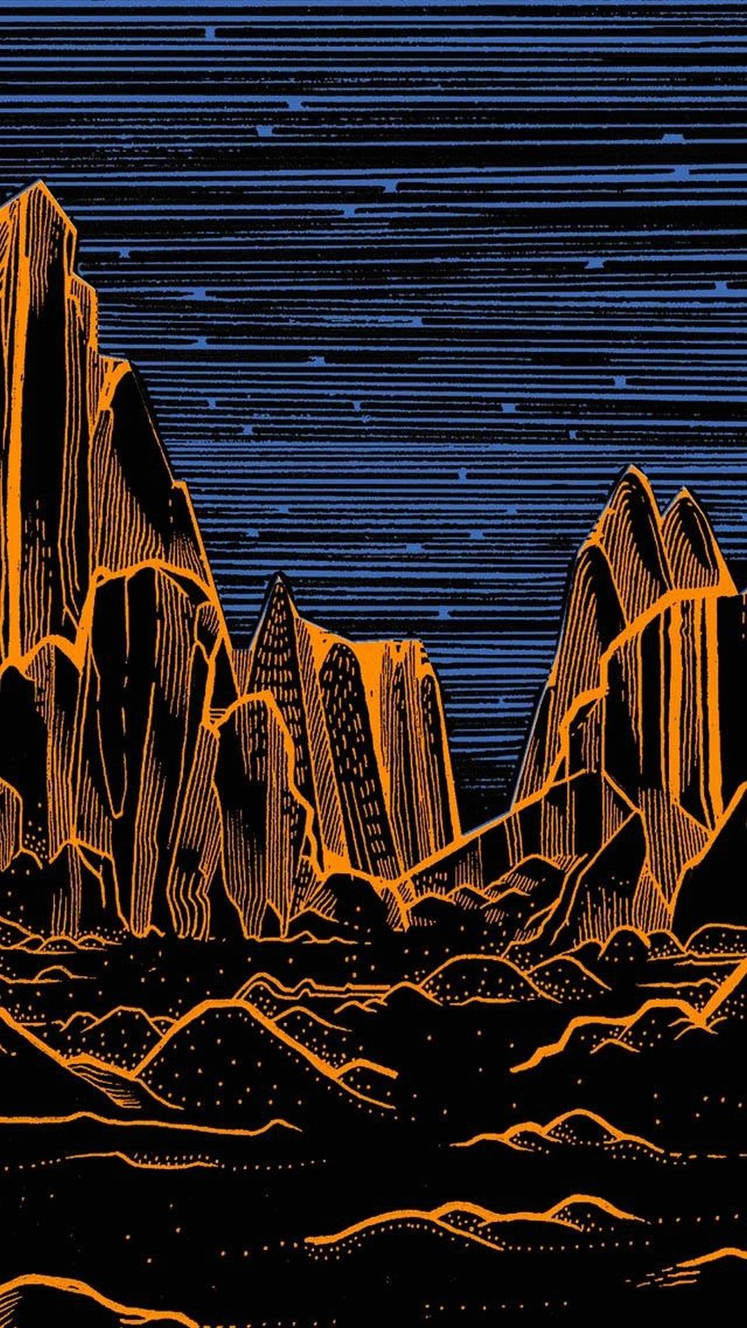 Canyon, Line art, Arancione, Blu, wallpaper iPhone 5S