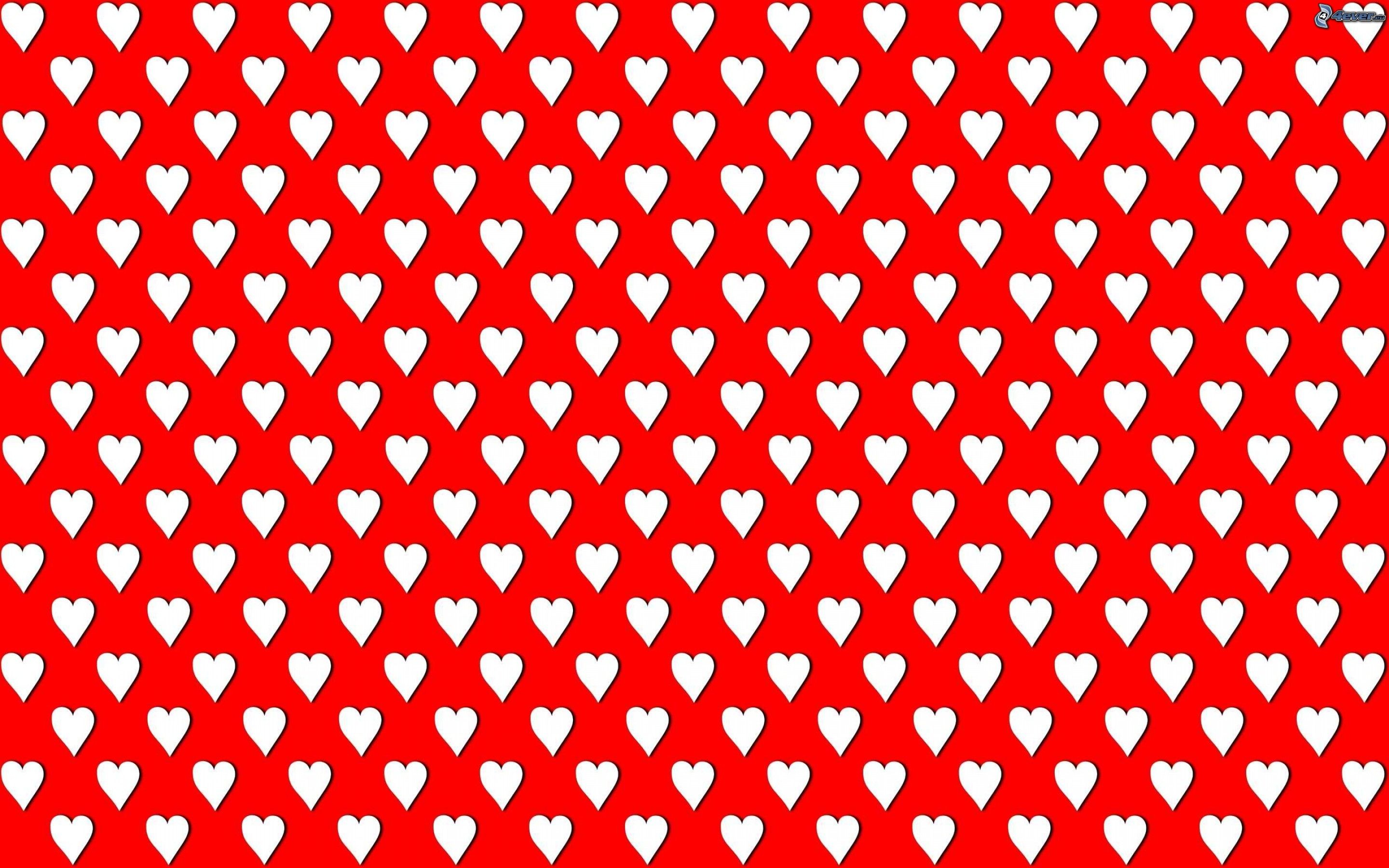 Cuori bianchi, Motivo, Sfondo rosso, 2K, wallpaper per portatile