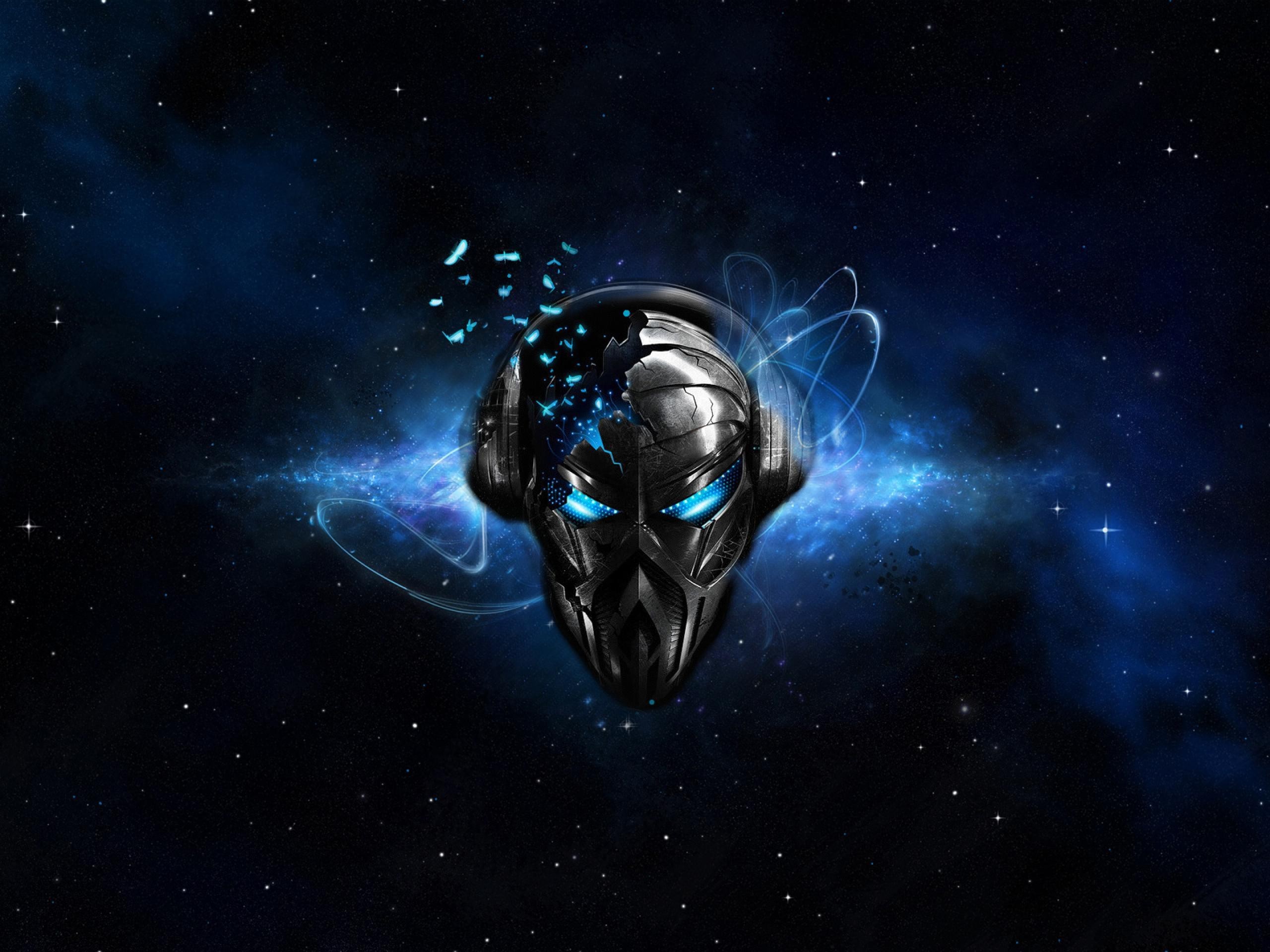 Casco robot, Cuffie, Spazio, Blu, 2K, sfondo per iPad e tablet