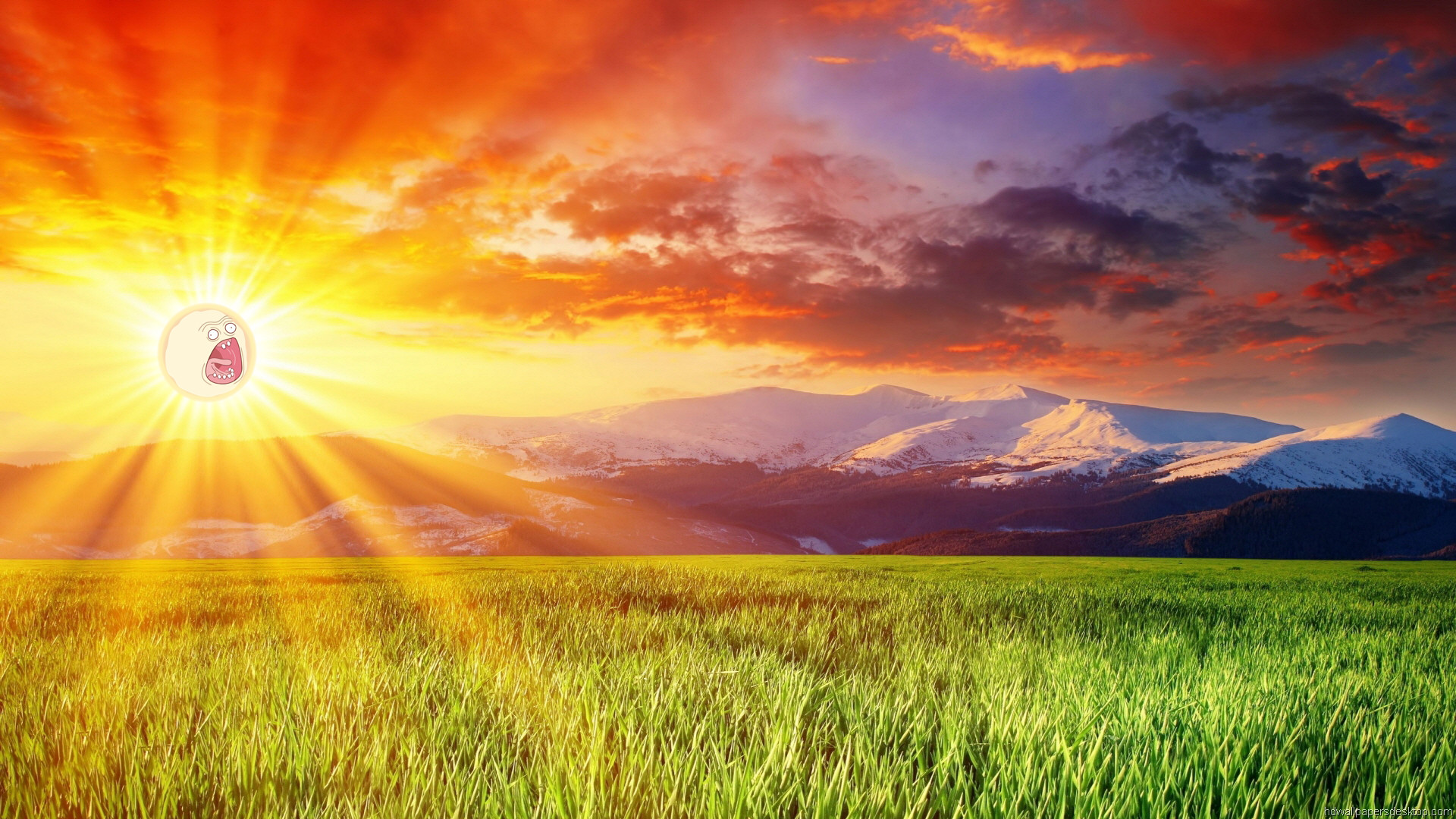 Screaming Sun, Rick and Morty, Montagne, Prato, Full HD, sfondo per portatile