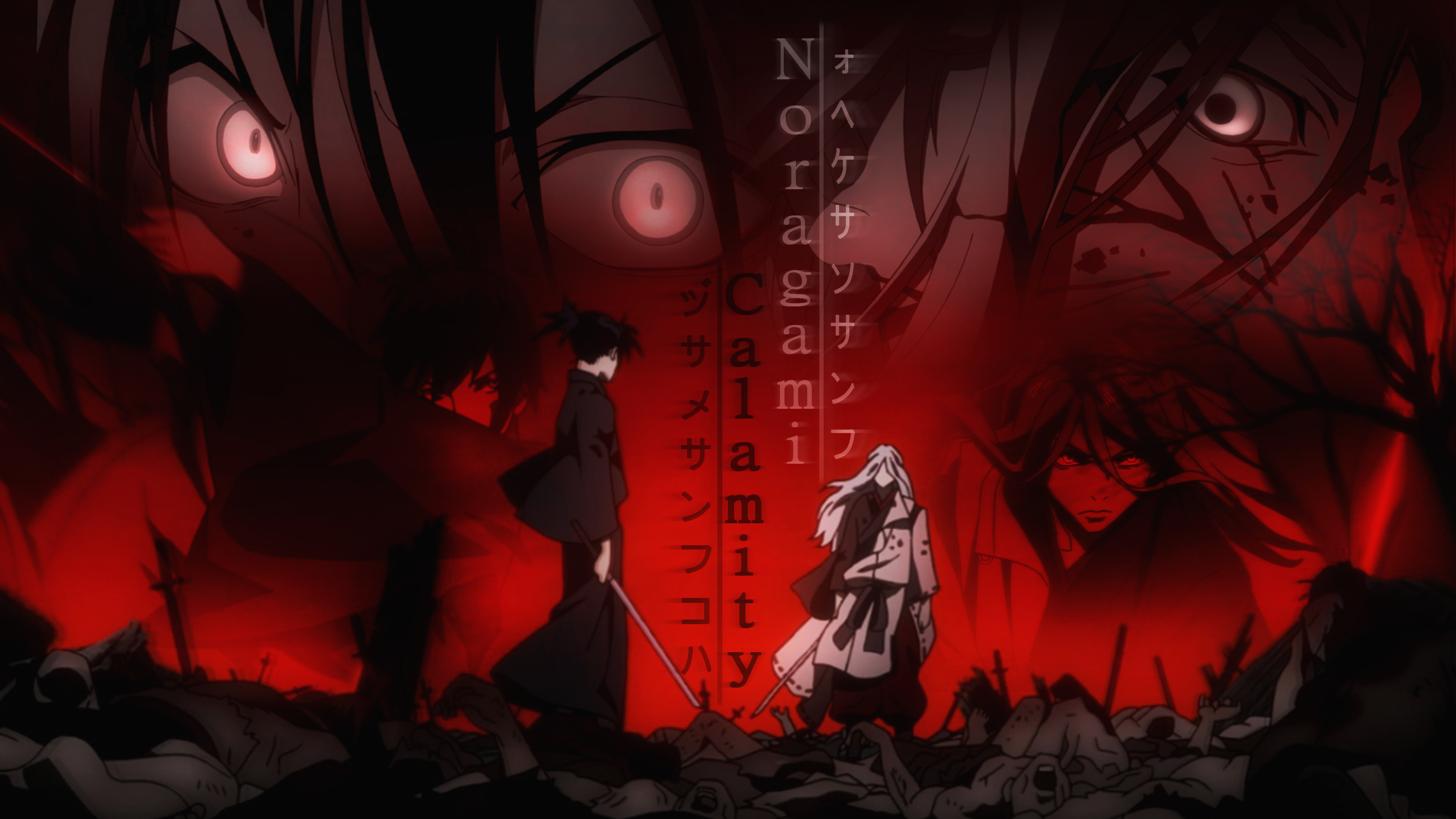 Yato, Noragami, Calamity, Rosso, Toni scuri, 4K, sfondo desktop