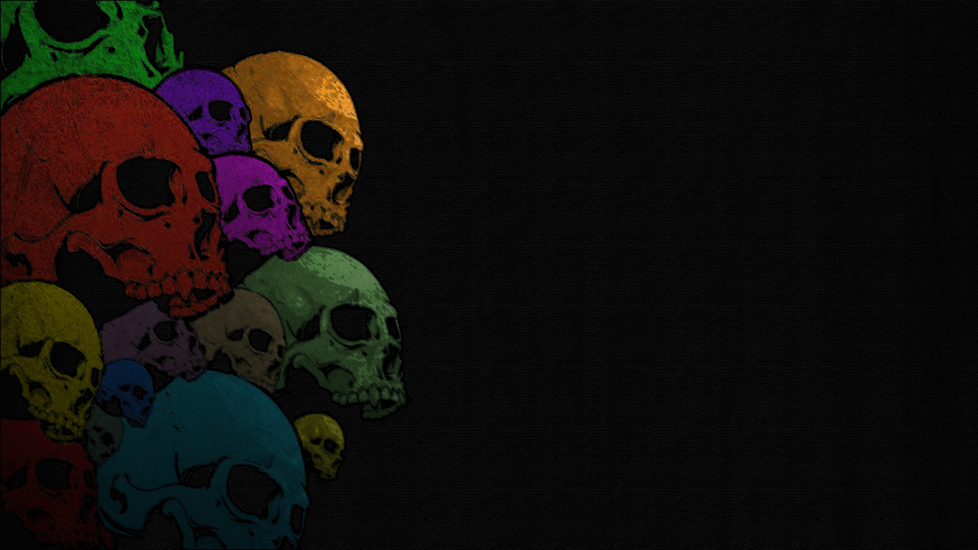 Teschi colorati, Sfondo nero, Arte grunge, Full HD, wallpaper per portatile
