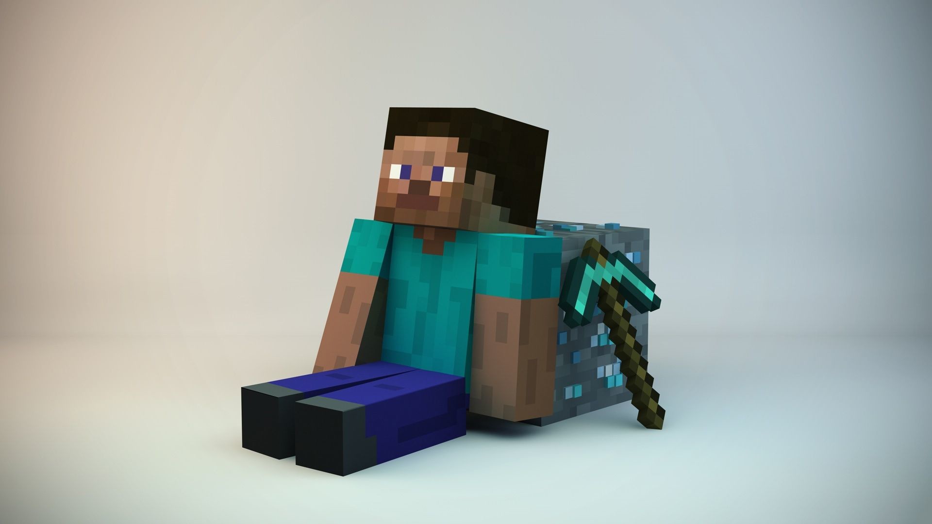 Steve, Piccone di diamante, Minecraft, Rendering 3D, 1920x1080, sfondo per PC
