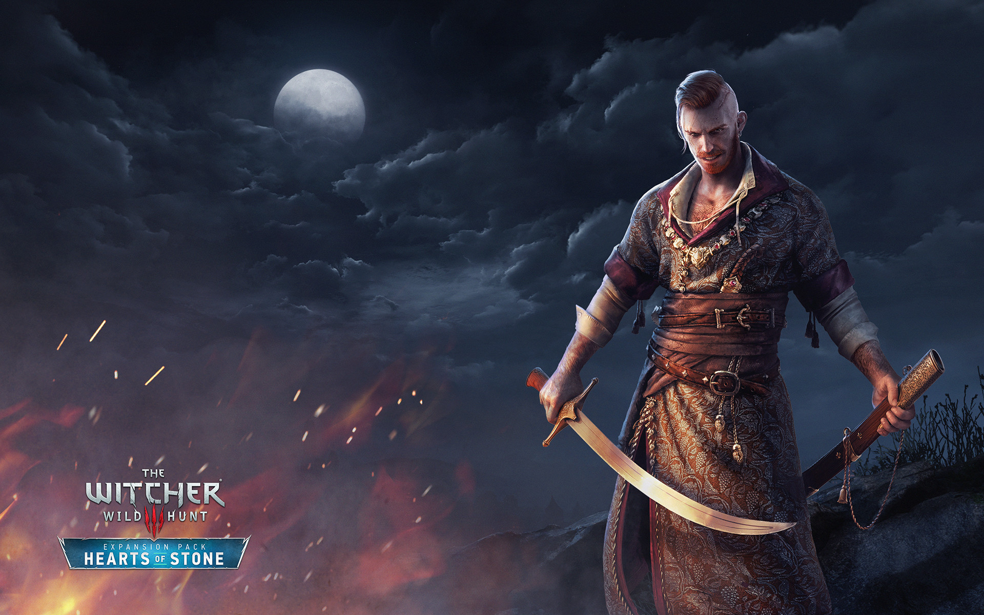 Olgierd von Everec, Hearts of Stone, The Witcher 3: Wild Hunt, Sciabola, Notte, sfondo Full HD