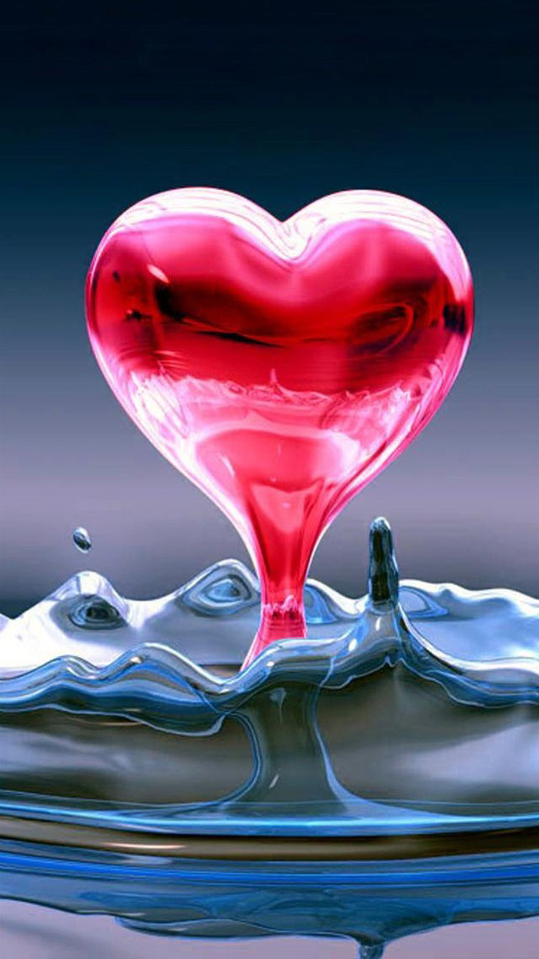 Cuore rosso, Splash d'acqua, Arte digitale, sfondo per iPhone e Android
